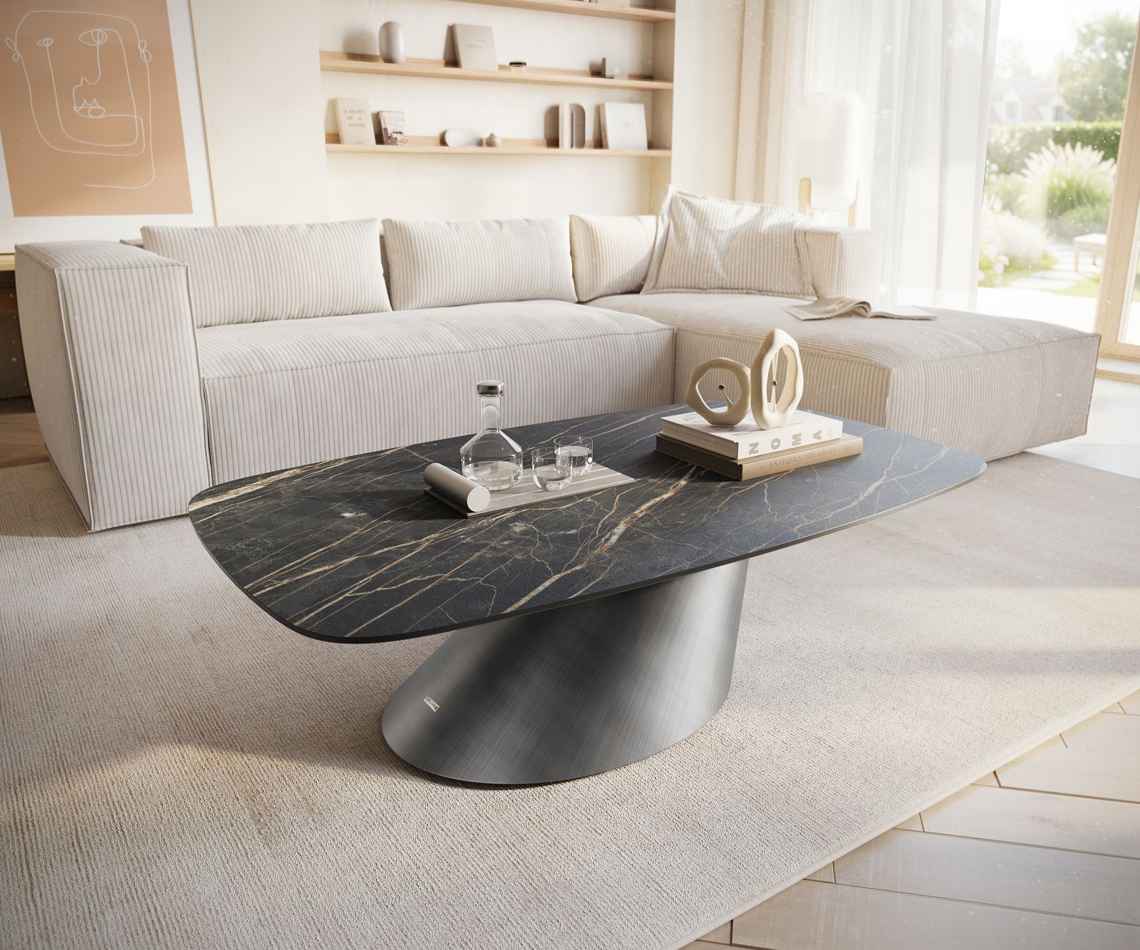 Масичка за кафе Edge Boot 120x70 cm керамика Laminam® Noir Desir Brown Conis Metallic Silver