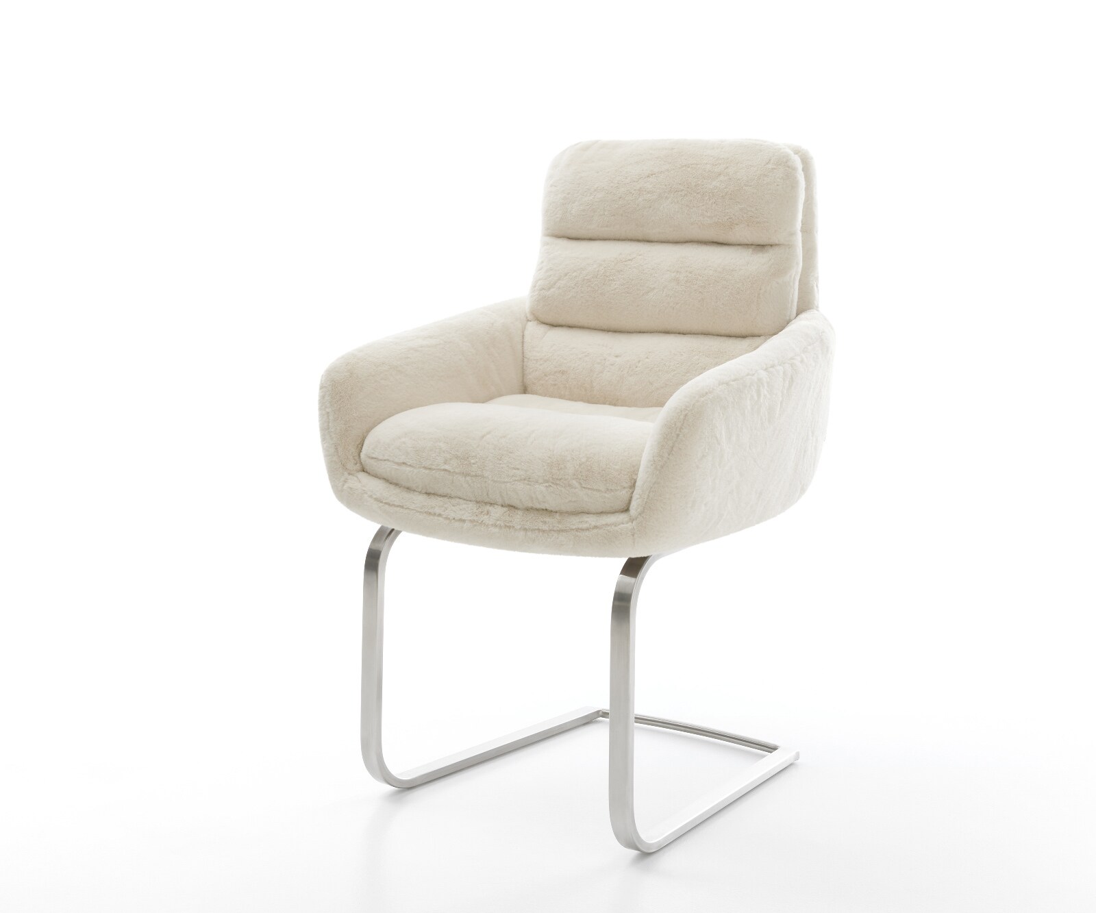 Конзолен стол Abelia-Flex с подлакътници плюшен крем-бял Конзолен стол плосък от неръждаема стомана