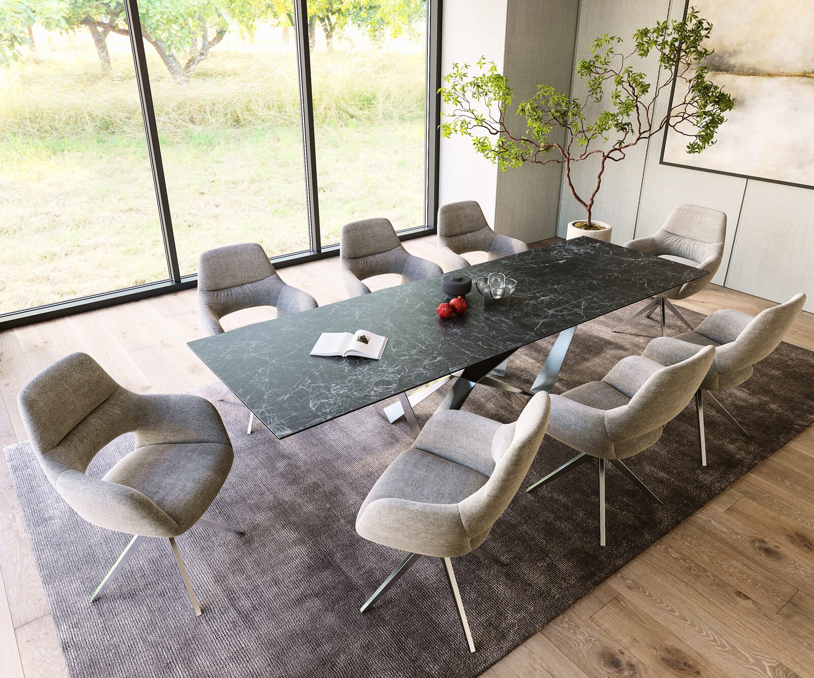 Маса 300x100cm Keramik Laminam®Nero Greco Антрацит Spider плоска стомана Неръждаема стомана Edge 5