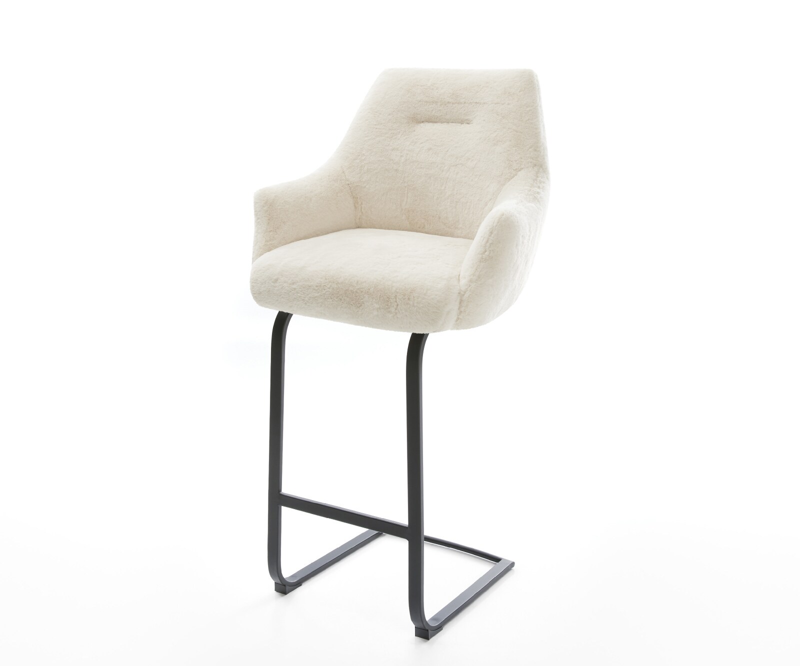 Бар стол Alja-Flex, плюшен кремаво-бял плат, конзолен плосък метален черен джобен пружинен център 1