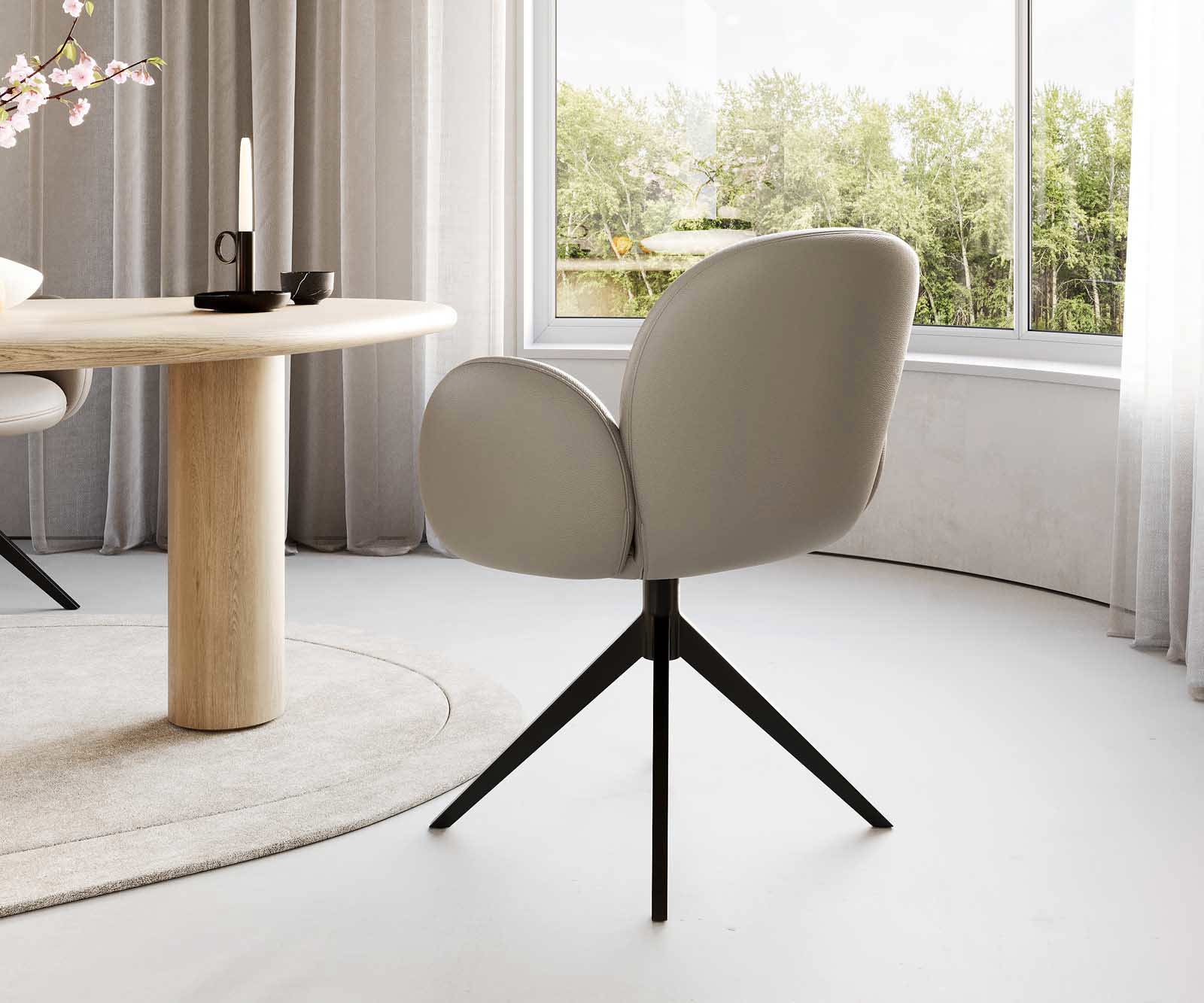 Врътящ се стол с подлакътници Естествена кожа Сиво-Кафяв Конус крак плосък Черен 360° въртящ се Покет пружина Nube-Flex 4