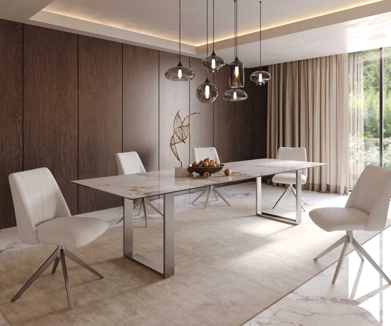 Маса 300x100 Keramik Minas Melange Бял-Бежов Неръждаема стомана Тесен профил Edge 8