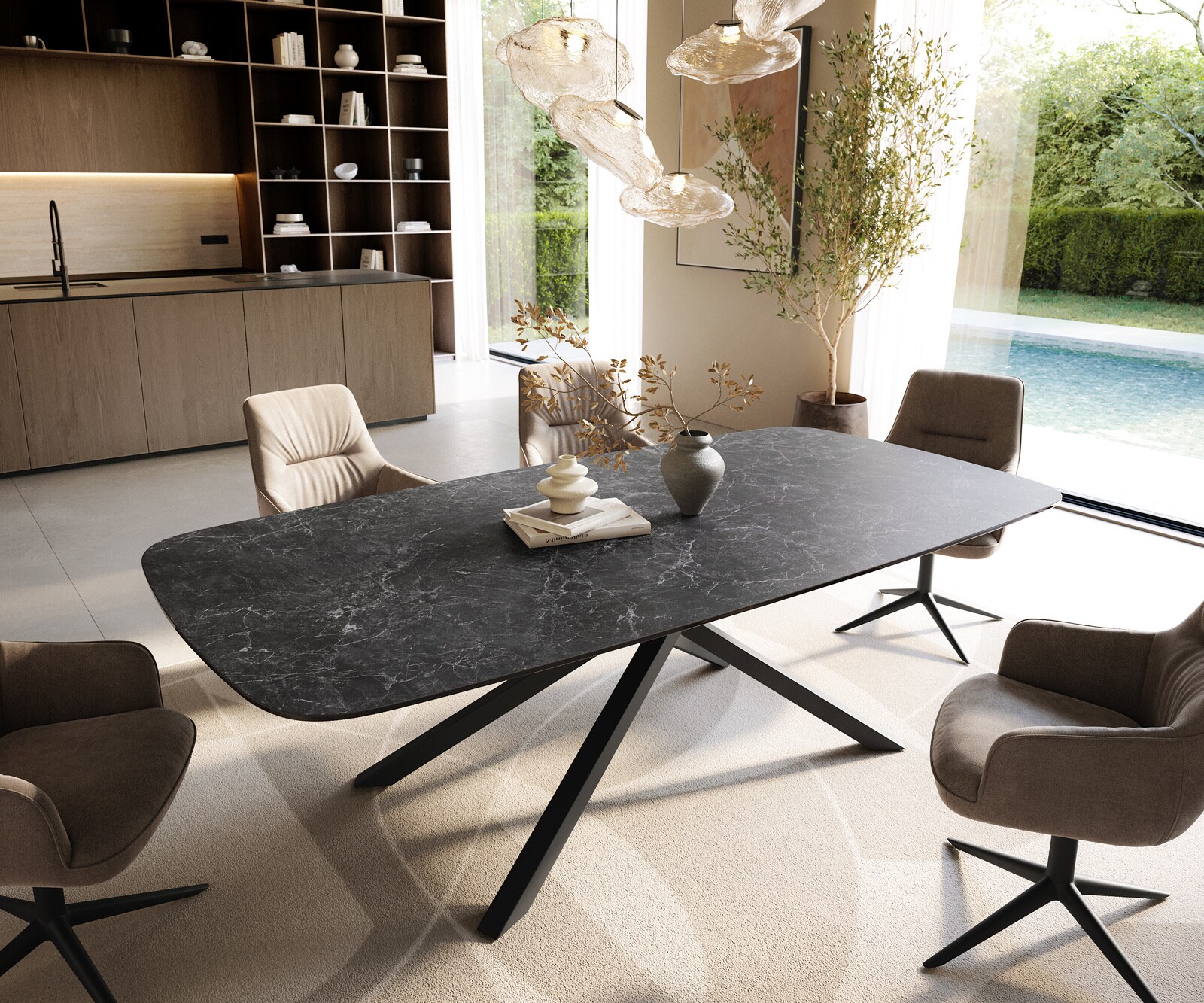 Трапезна маса Edge Boot 240x120 см, керамика Laminam „®“, „Nero Greco“, антрацит, кръстовидна рамка, правоъгълна, черна 1