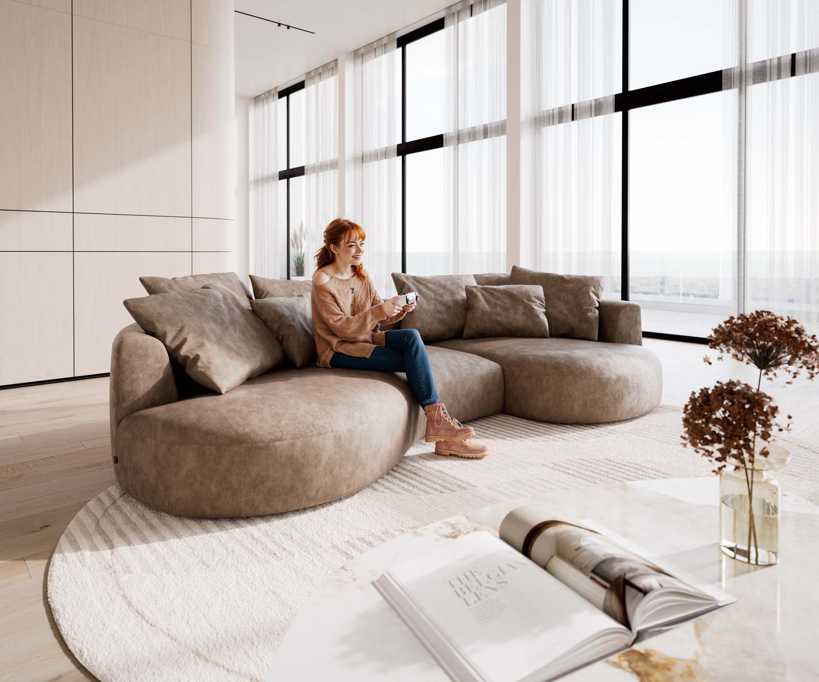 Диван Edina 330x170 cm микрофибър сив цвят vintage Диван Edina 330x170 cm микрофибър сив цвят vintage