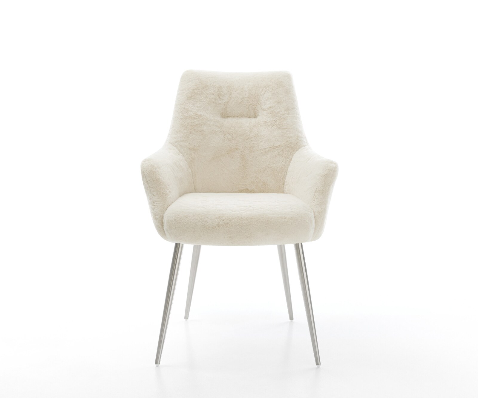 Стол за хранене Alja-Flex с подлакътници плюшен кремаво-бял 4-крак с конична сърцевина от джобни пружини от неръждаема стомана 2