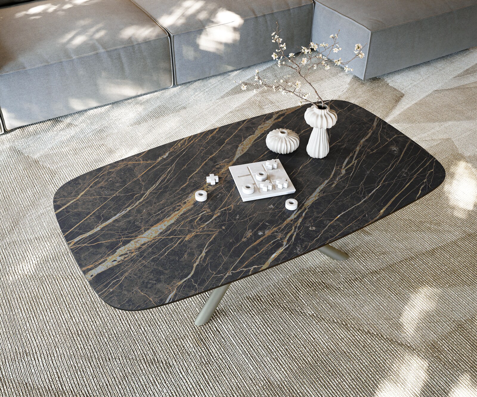 Масичка за кафе Edge Boot 140x80 cm Керамика Laminam® Noir Desir Brown Sarity Покритие с метален ефект Titanium 5