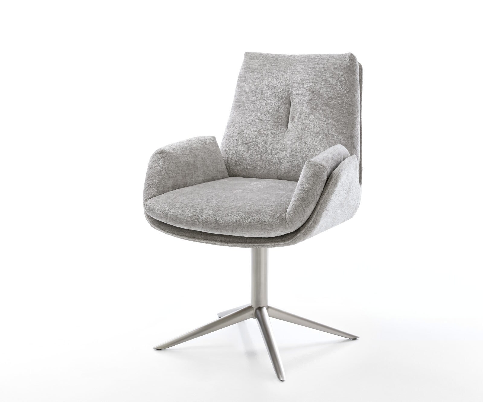 Въртящ се стол Clea-Flex шенил сребристо-сива основа неръждаема стомана 360° въртяща се люлееща се функция