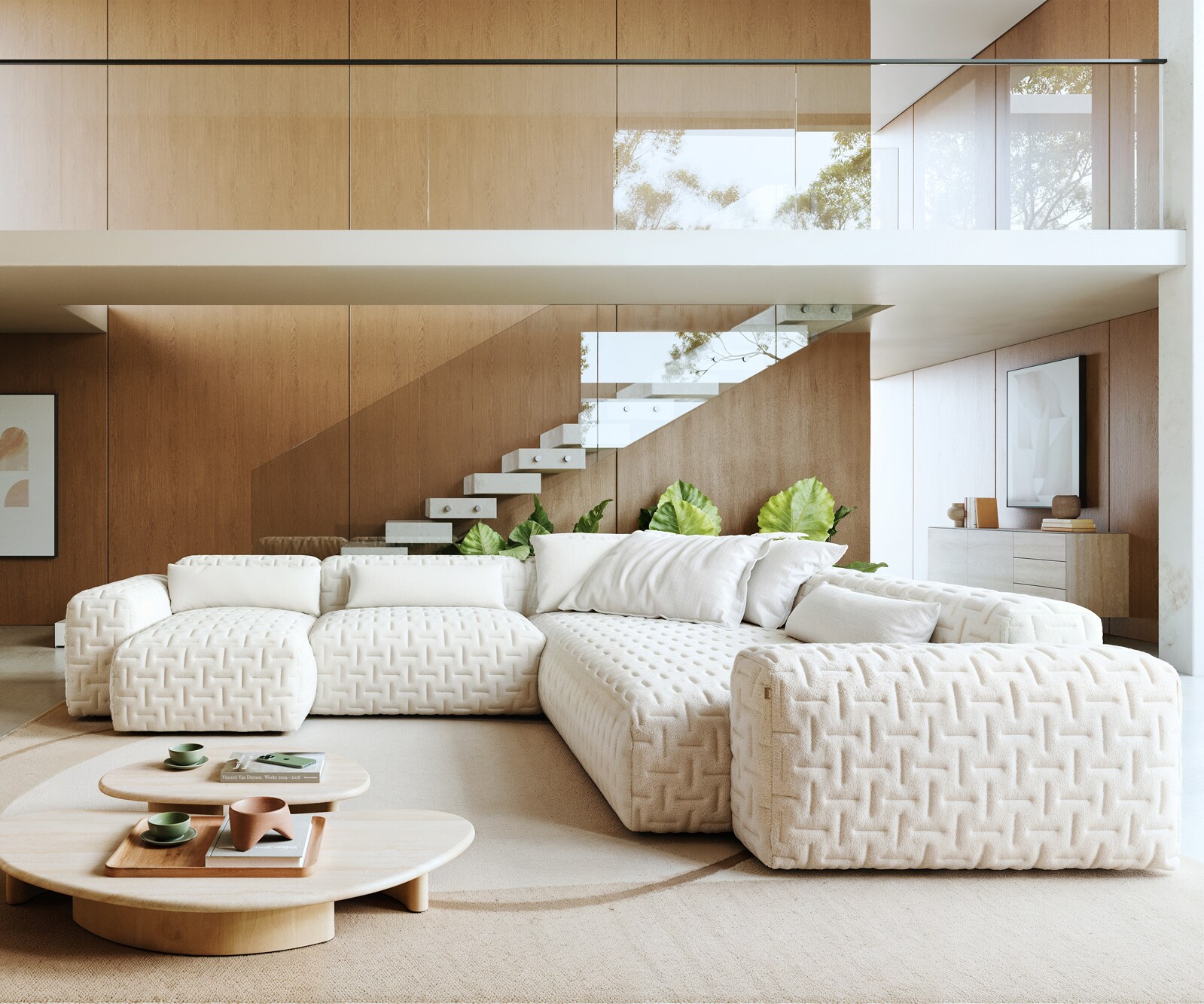 Дневен кът Freestyle 360x290 cm Bouclé Soft Beige Quilted 1