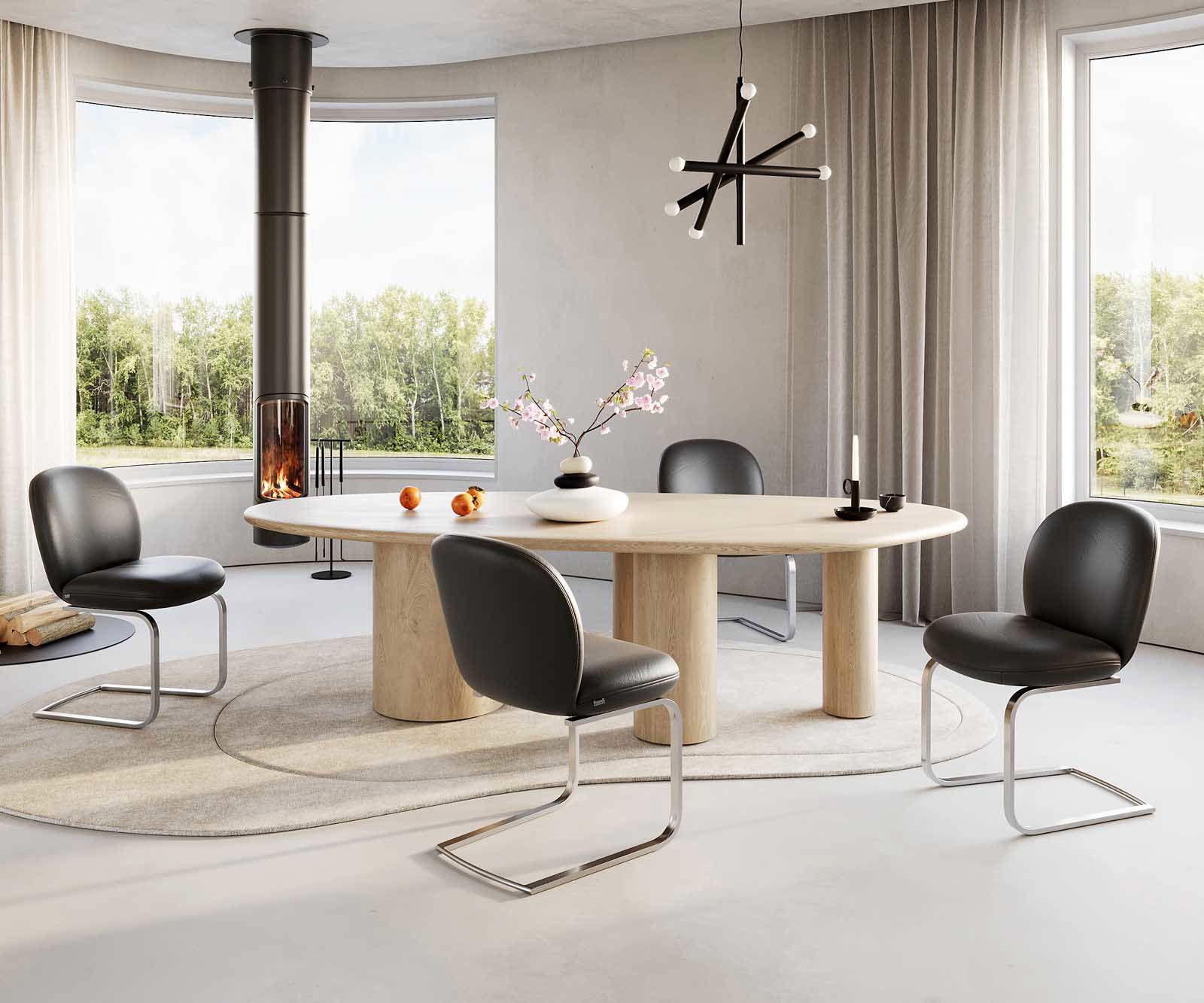 Люлеещ стол Естествена кожа Черен Конзолен крак плосък Неръждаема стомана Покет пружина Nube-Flex 4