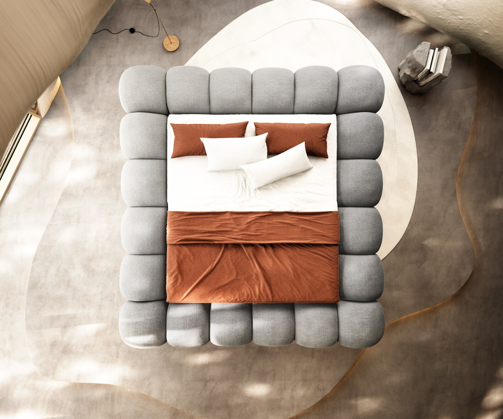 Тапицирана рамка за легло Perlla 180x200 cm текстурирана тъкан меко сиво 4