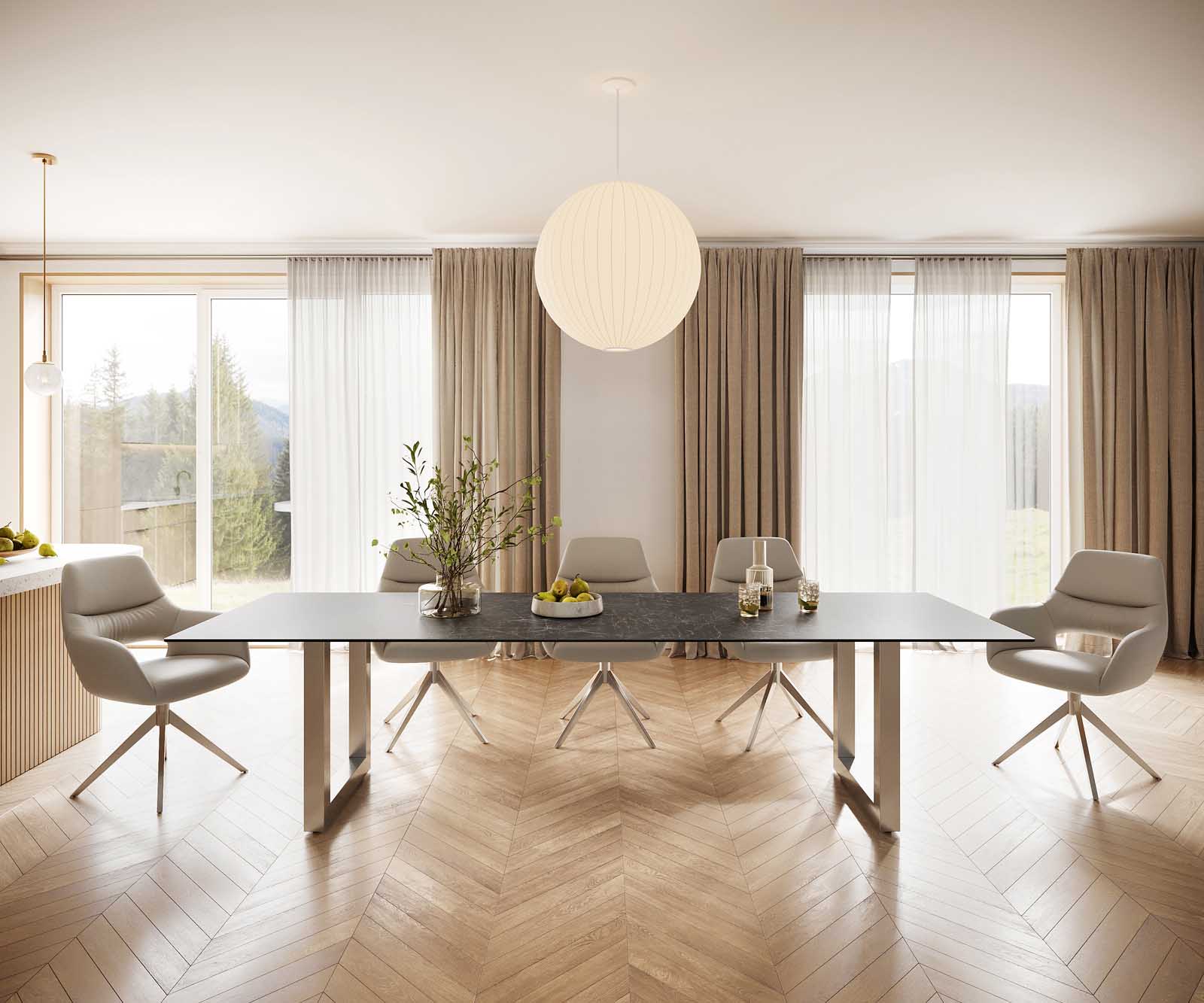 Маса 300x100 Keramik Laminam® Nero Greco Антрацит Неръждаема стомана Широк профил Edge 1