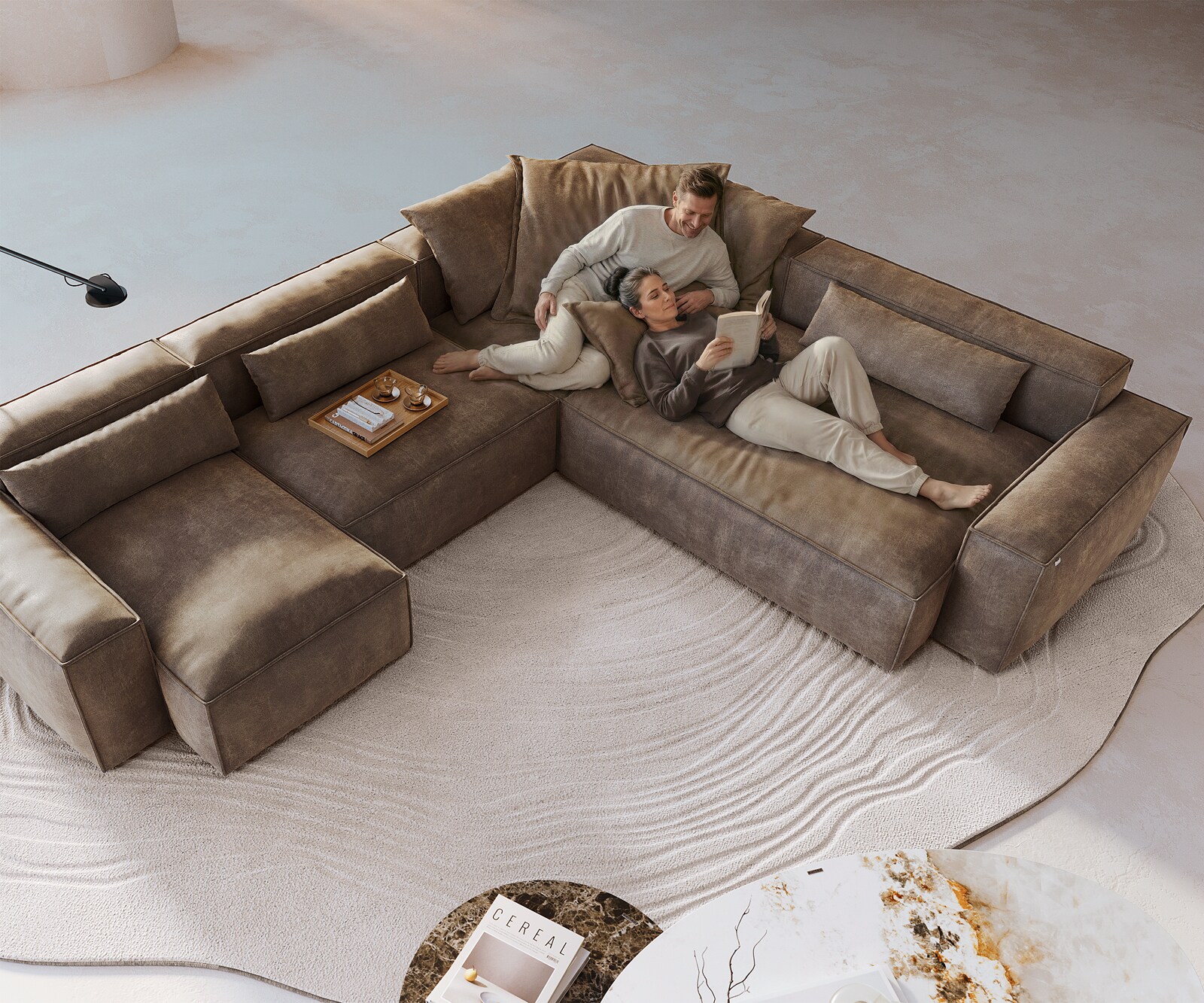 Дневен кът Freestyle 360x290 cm микрофибър сив цвят реколта тръбен шев 3