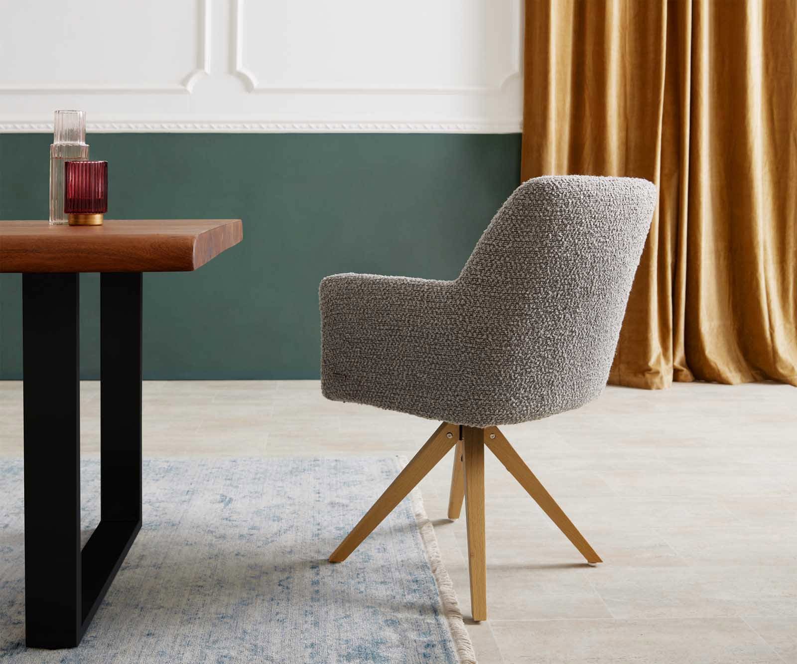 Врътящ се стол с подлакътници Букле СребристСив Дървена рамка  Натурал 180° въртящ се Покет пружина Xana-Flex 4 Врътящ се стол с подлакътници Букле СребристСив Дървена рамка  Натурал 180° въртящ се Покет пружина Xana-Flex 4