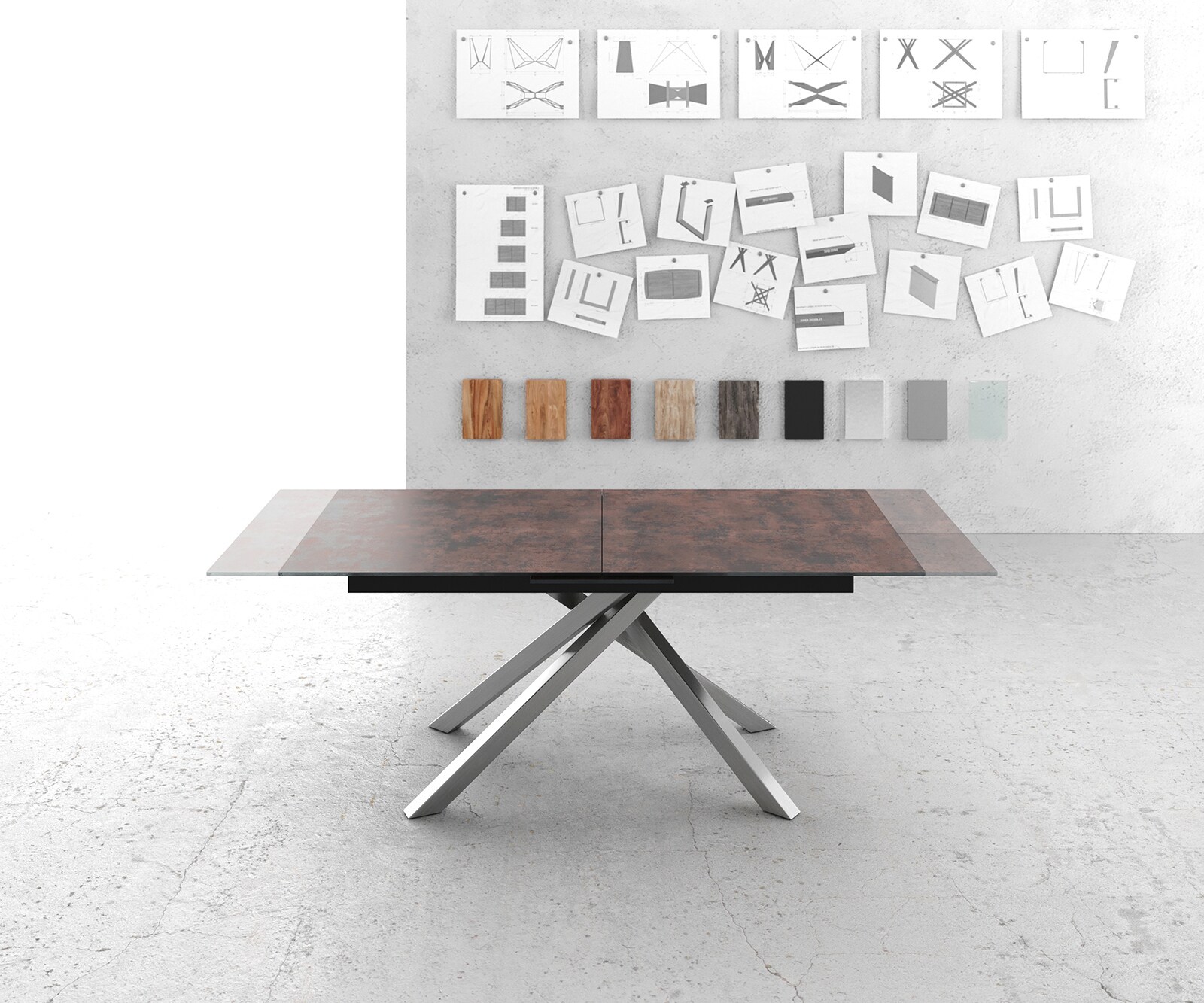 Маса 180/220x90cm Стъкло Antique-Кафяв КръстРамка Правоъгълник Неръждаема стомана разтегателна Edge 5 Маса 180/220x90cm Стъкло Antique-Кафяв КръстРамка Правоъгълник Неръждаема стомана разтегателна Edge 5