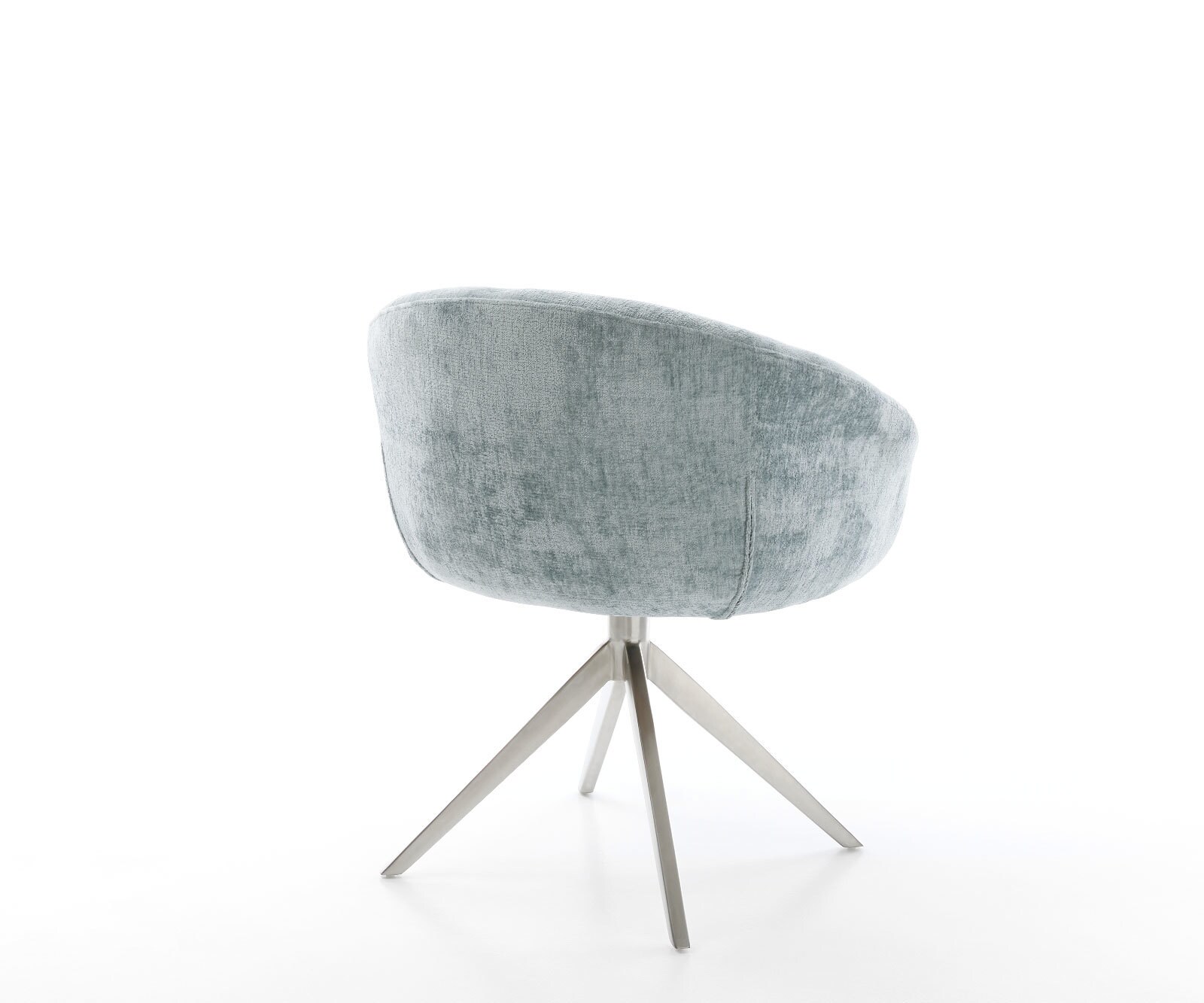 Врътящ се стол с подлакътници Шенил ПастелСин Конус крак плосък Неръждаема стомана 360° въртящ се Люлеещ се Покет пружина Vinka-Flex 5