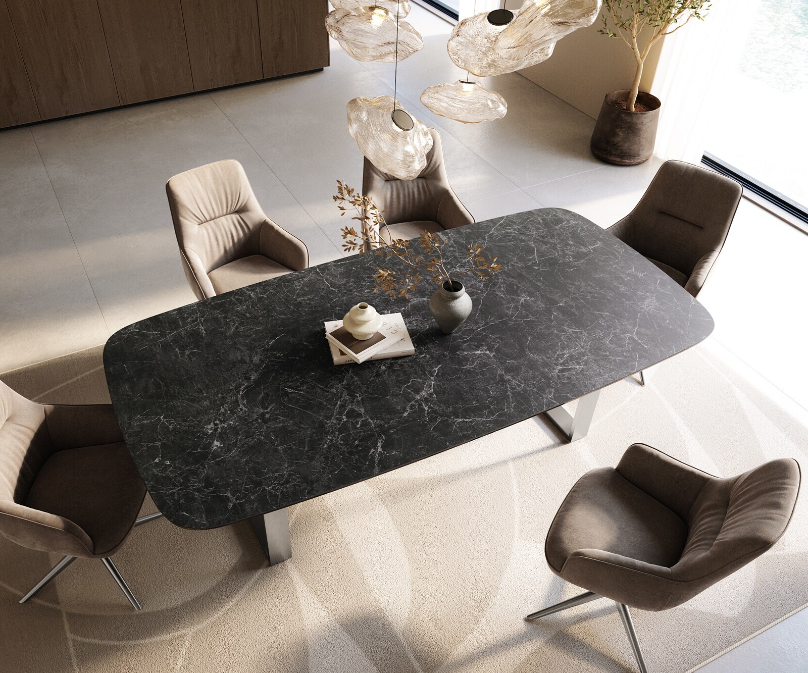 Трапезна маса Edge Boot 240x120 см, керамика Laminam „®“, „Nero Greco“, антрацит, неръждаема стомана, тясна 4