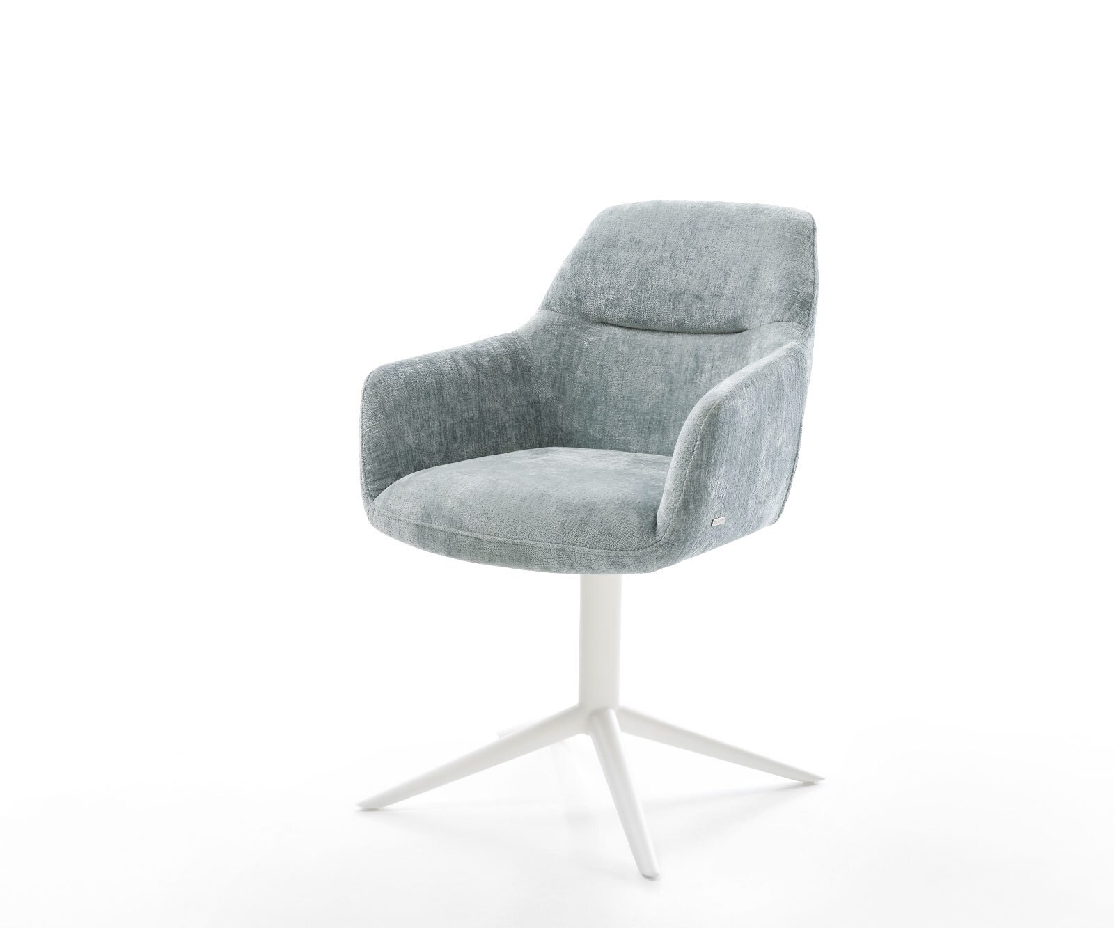 Въртящ се стол Pejo-Flex шенил пастелно синьо База бяла Завъртане на 360° Люлееща се функция Ядро от джобни пружини