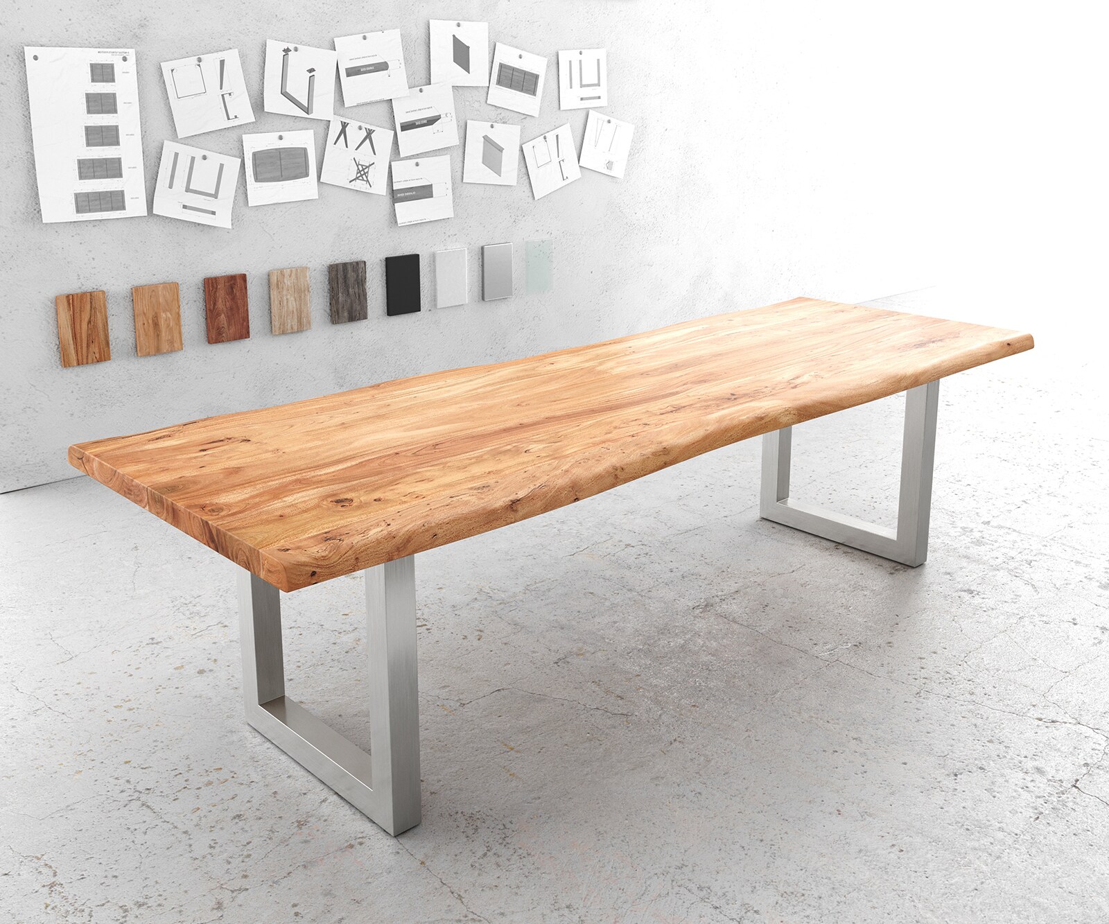 Маса 280x100cm XL Акация Натурал Неръждаема стомана Широк профил Edge 1