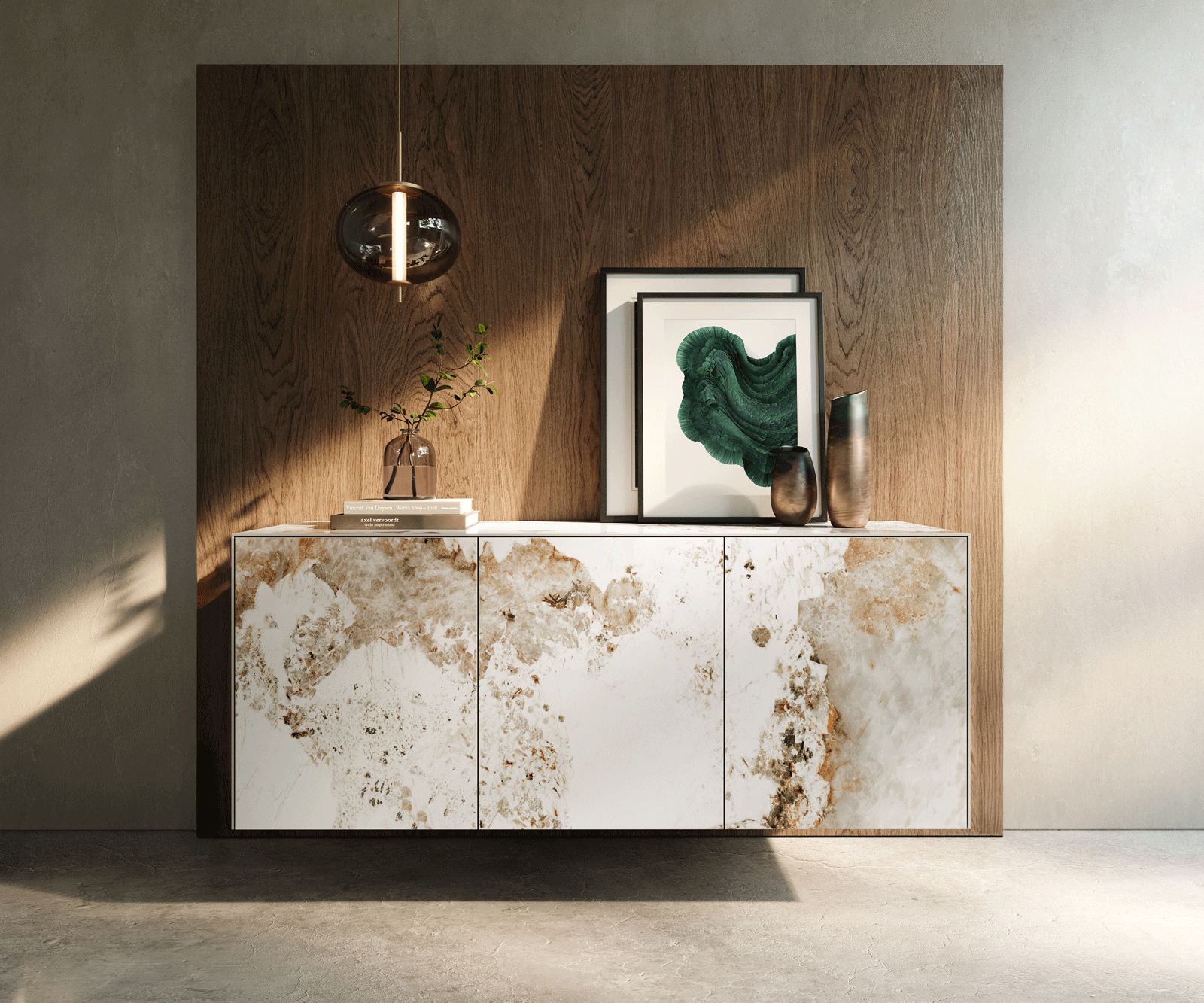 Шкаф Cuor 150 см Керамичен Minas Melange Бяло-бежово 3 врати Плаващ 2