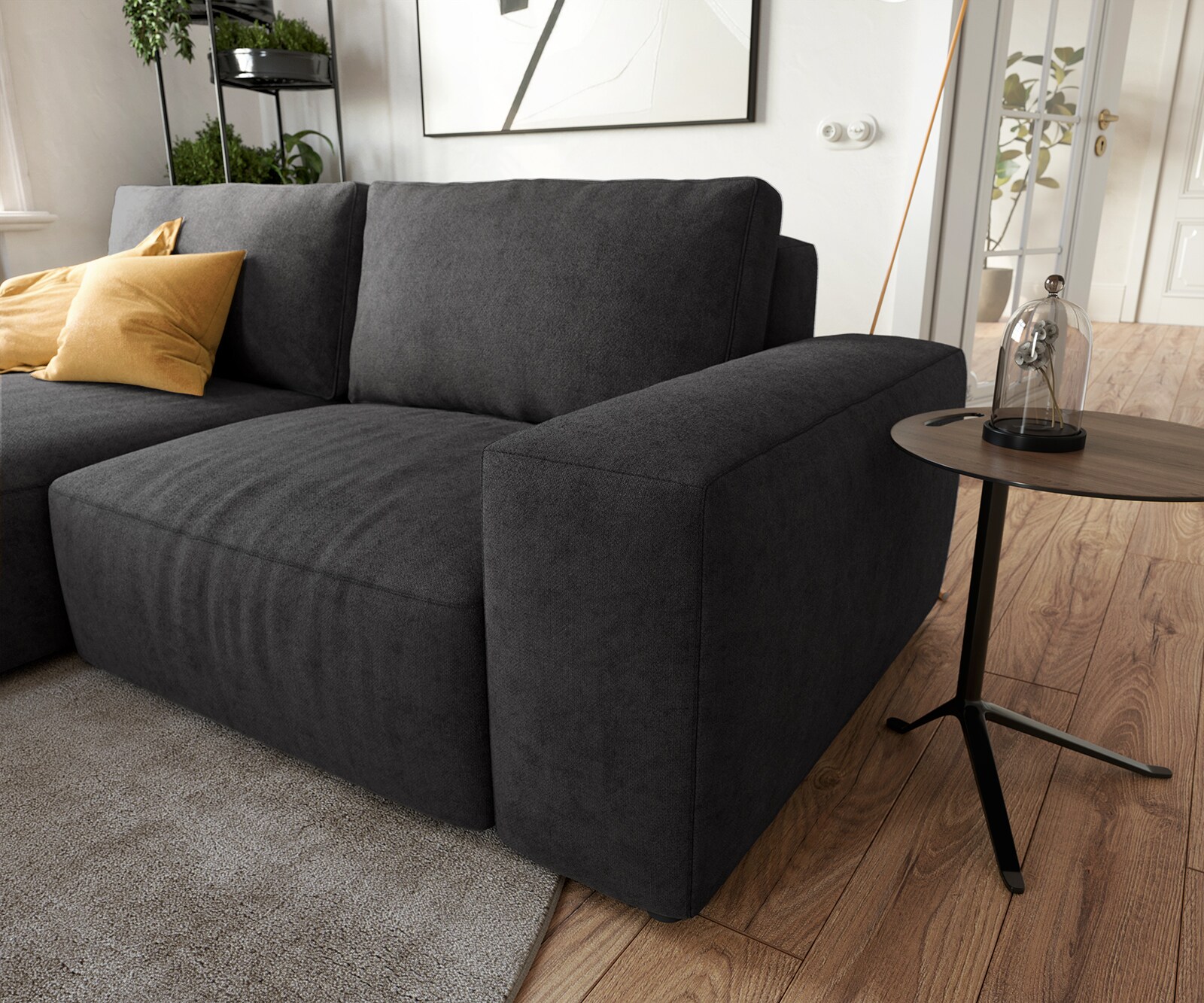 Ъглов диван Lanzo L 230x155 см, Дамаска Микрофибър, Черен, Лява/Дясна Лежанка 4