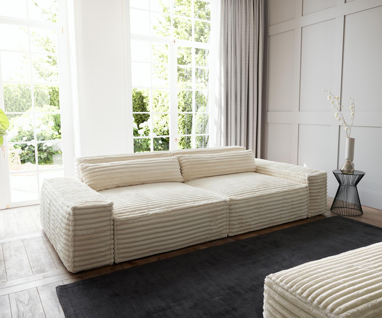 Голям диван XL 270x130 cm ПлюшКорд Бежов с табуретка Sirpio XL