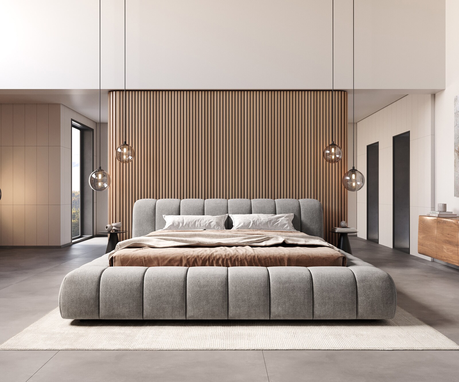 Тапицирана рамка за легло Cutio 180x200 cm текстуриран плат меко сиво 4