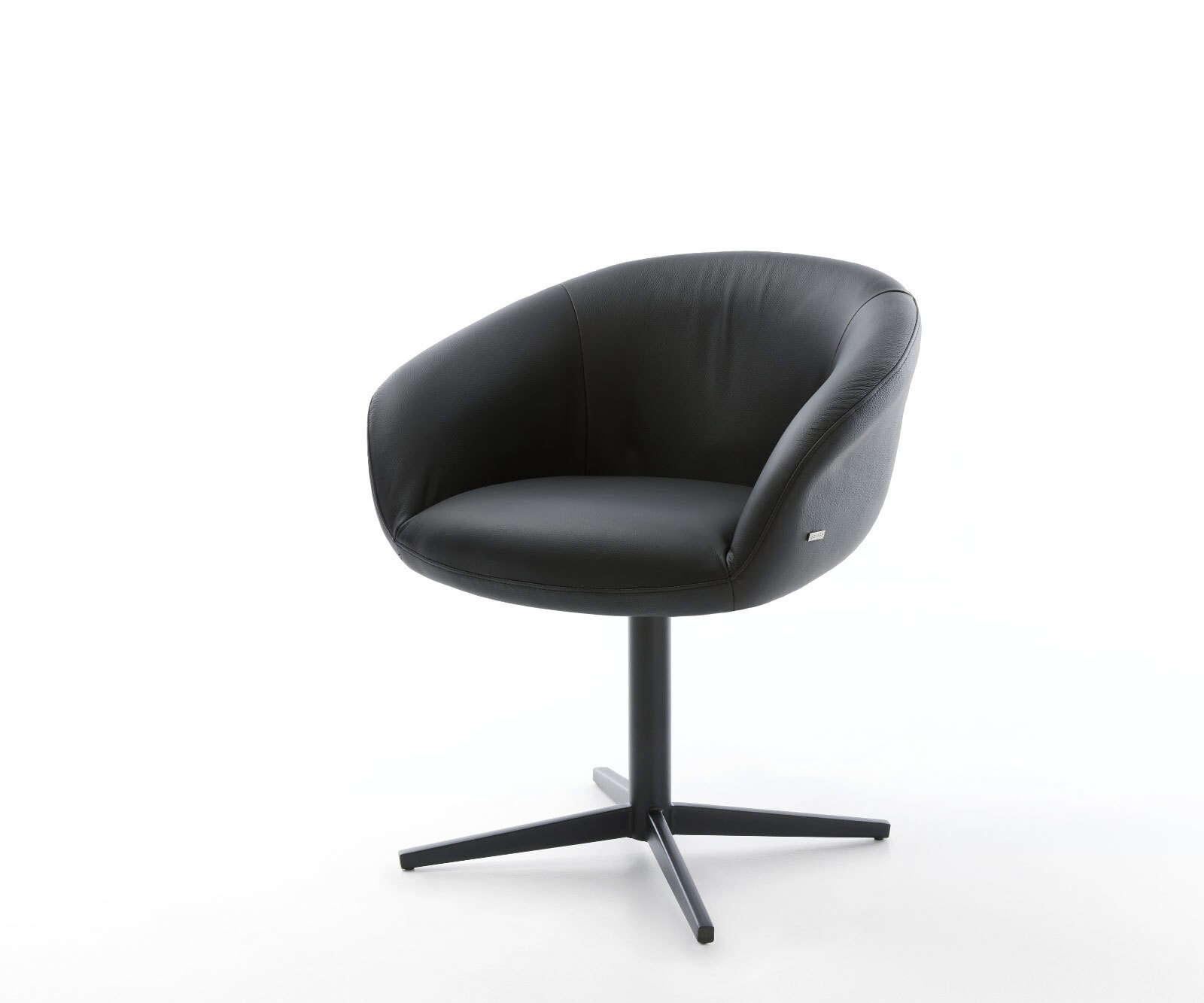 Врътящ се стол с подлакътници Естествена кожа Черен Офис основа Черен 360° въртящ се Покет пружина Vinka-Flex 1