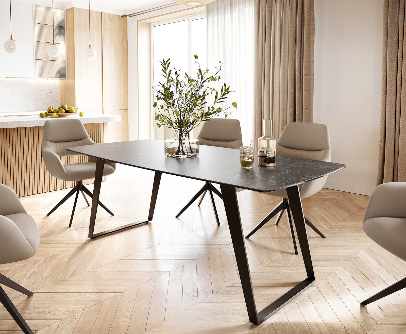 Маса Bootsform 200x100 Keramik Laminam® Nero Greco Антрацит Метал под ъгъл Черен Edge