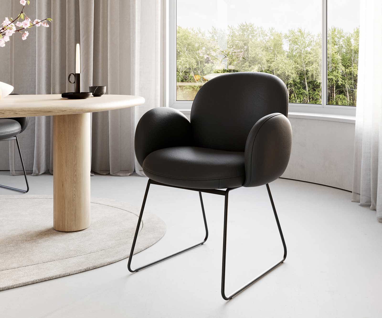 Стол Естествена кожа Черна Извити крака Черни Покет пружина Nube-Flex 1