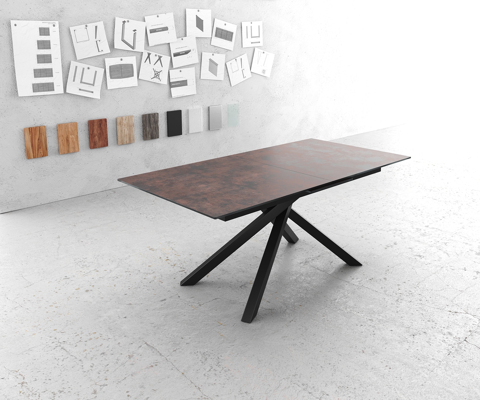 Маса 180/220x90cm Стъкло Antique-Кафяв КръстРамка Правоъгълник Черен разтегателна Edge 1 Маса 180/220x90cm Стъкло Antique-Кафяв КръстРамка Правоъгълник Черен разтегателна Edge 1