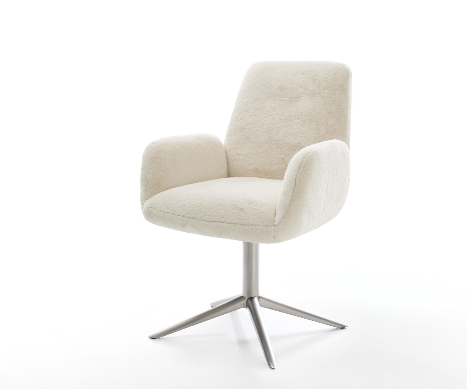 Въртящ се стол Zoa-Flex Плюш крем-бяло Основа от неръждаема стомана Завъртане на 360° Люлееща се функция Ядро от джобни пружини