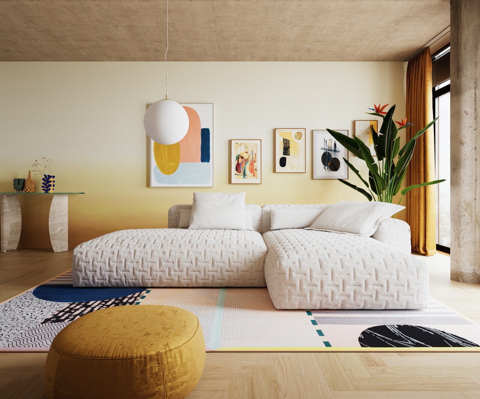 Ъглов диван Freestyle 310x200 cm Bouclé Soft Beige Quilted 1