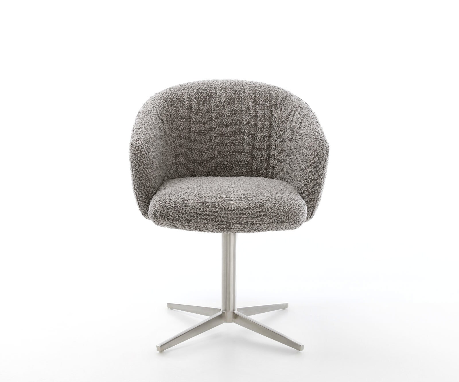 Врътящ се стол с подлакътници Букле СребристСив Офис основа Неръждаема стомана 360° въртящ се Покет пружина Caja-Flex 2