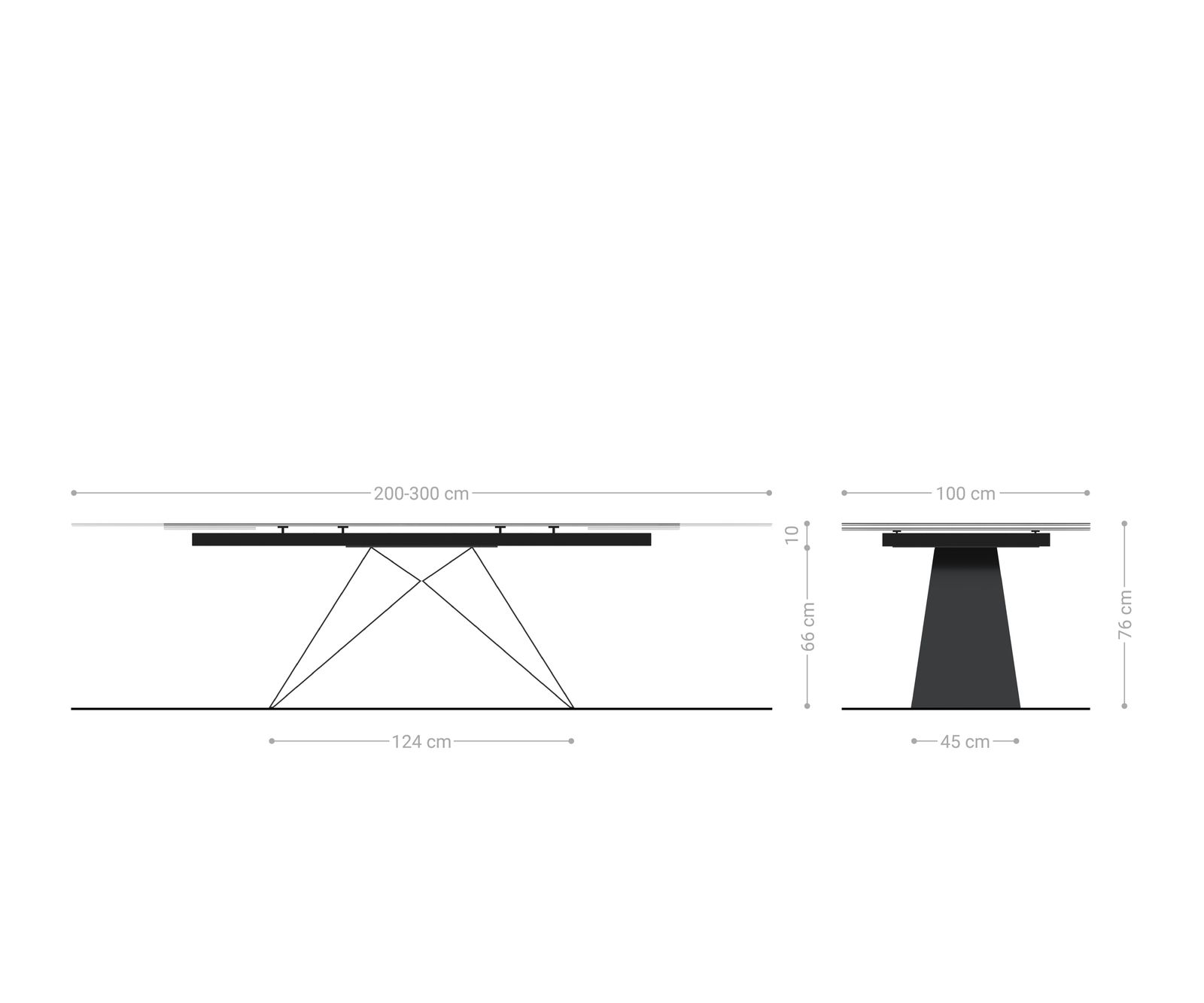 Маса 200-300x100 Keramik Laminam®Noir Desir Кафяв V-Рамка плоска стомана Черен разтегателна Edge 10