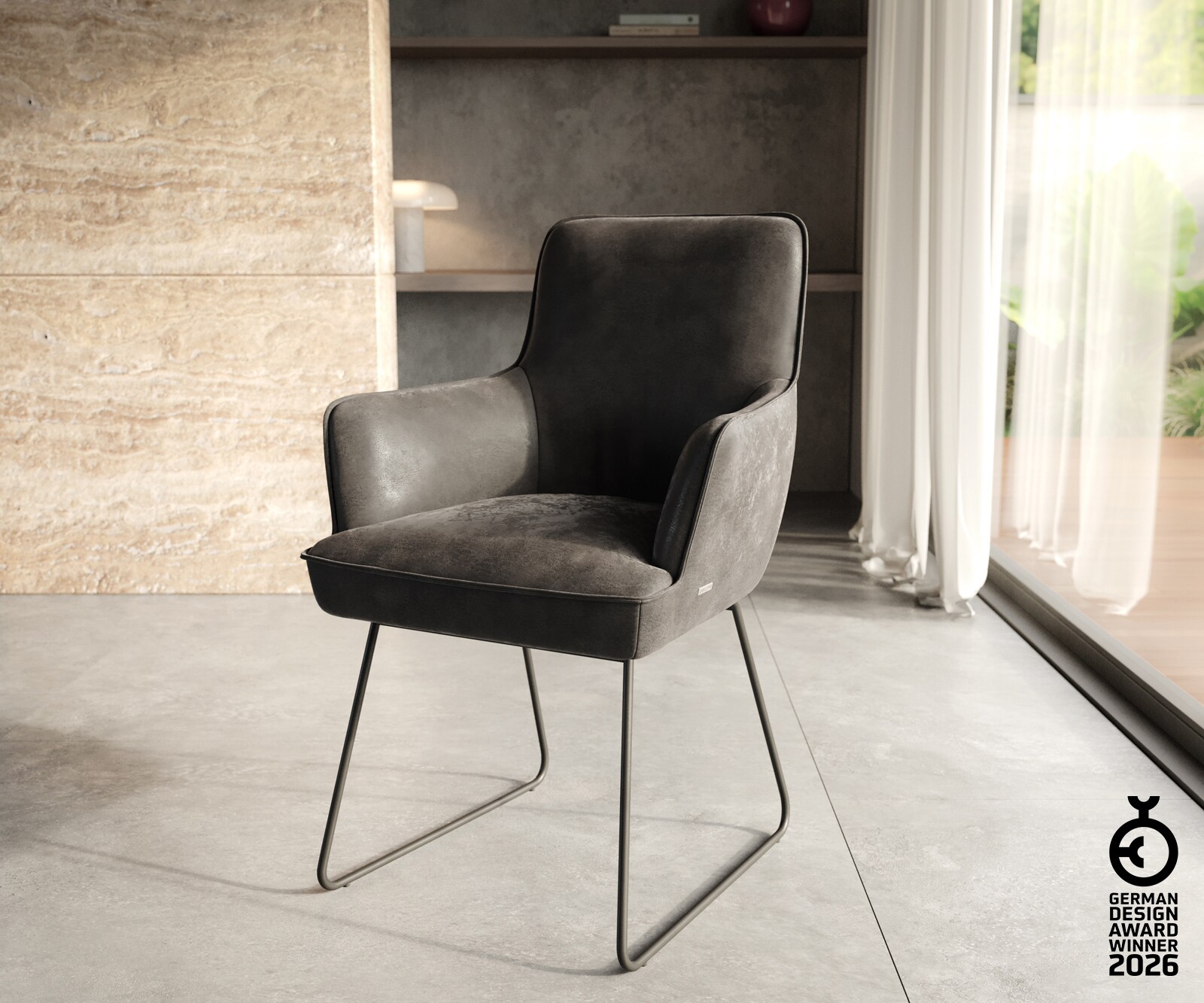 Стол Антрацит Винтидж Извити крака Черни Покет пружина Heira-Flex