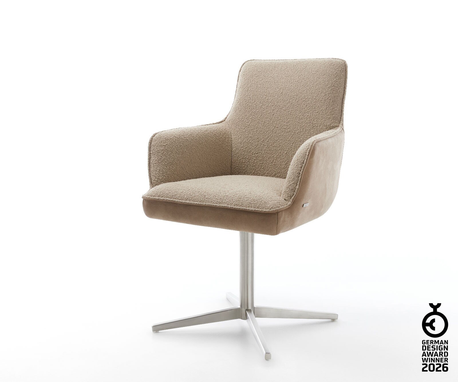 Врътящ се стол с подлакътници Комбинация от дамаски Сиво-Кафяв Офис основа Неръждаема стомана 360° въртящ се Покет пружина Heira-Flex