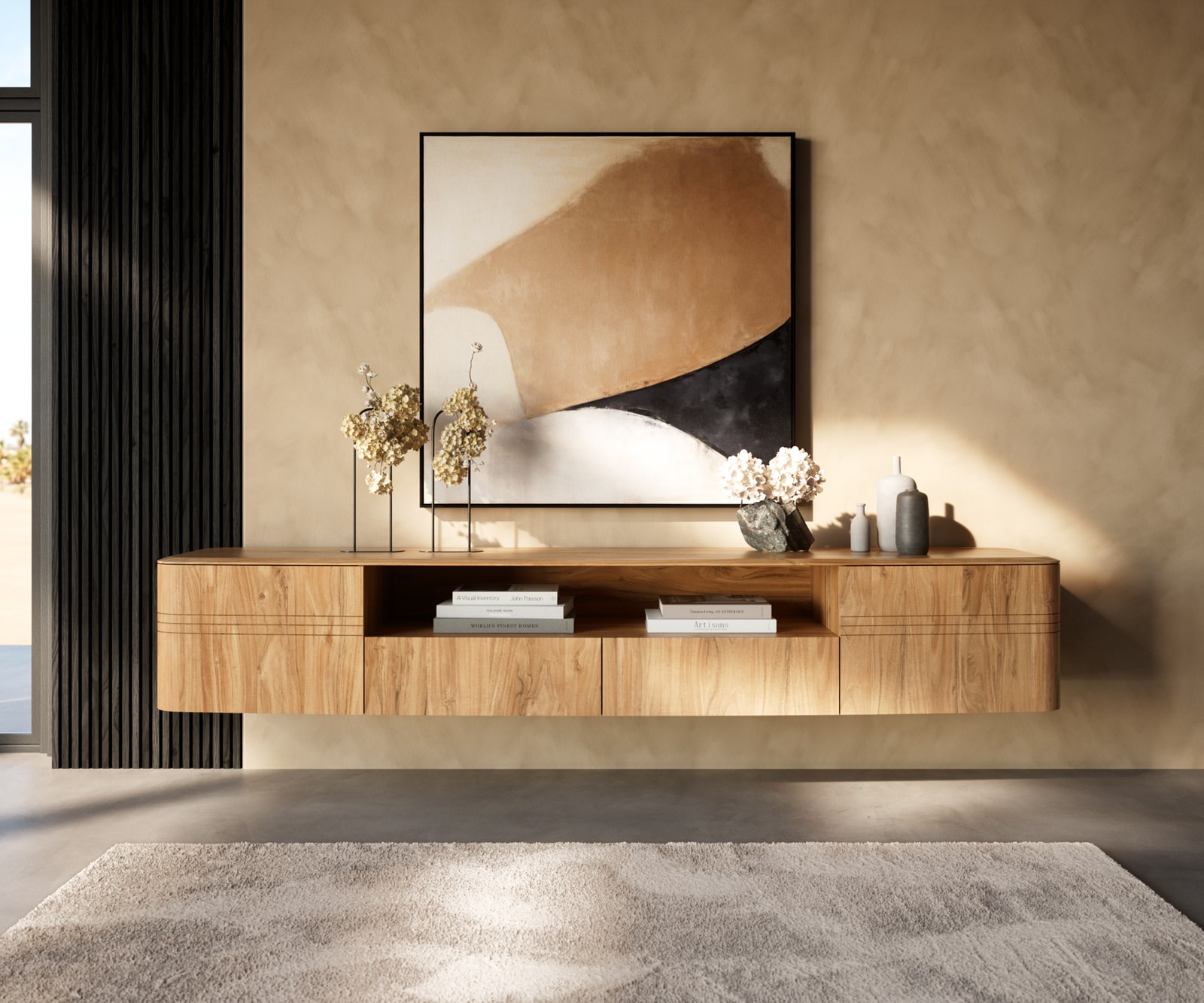 Нисък плот Nagaru 240 cm акация Aura 2 врати 2 чекмеджета 1 отделение плаващо 1 Нисък плот Nagaru 240 cm акация Aura 2 врати 2 чекмеджета 1 отделение плаващо 1