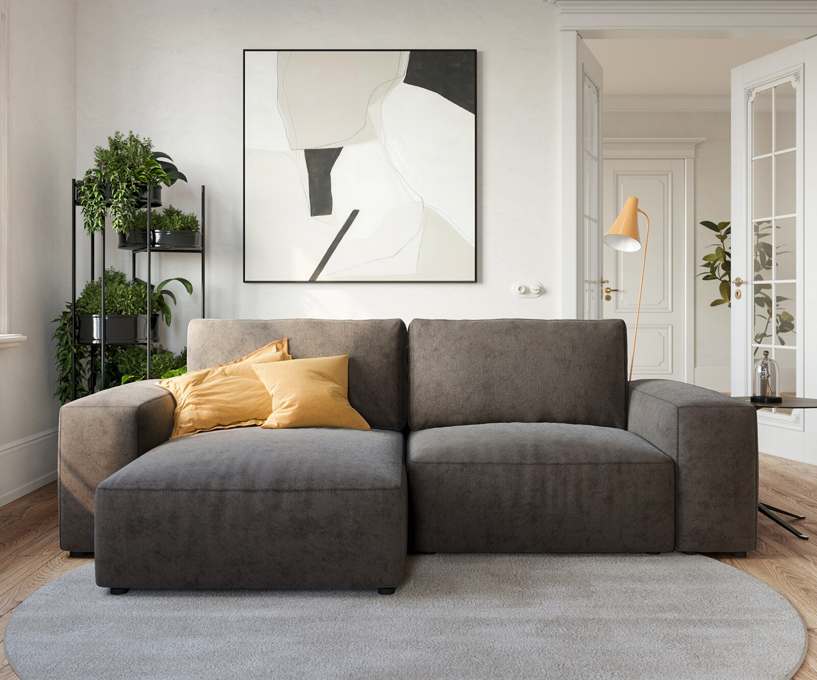 Ъглов диван Lanzo 230x155 см микрофибър каки-кафяв, Лява/Дясна Лежанка 1