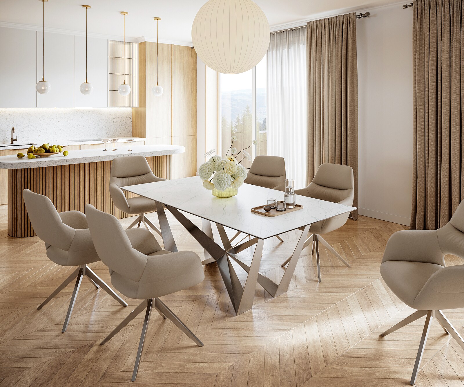 Маса 200x100cm Keramik Laminam®Statuarietto Бял Spider плоска стомана Неръждаема стомана Edge 5