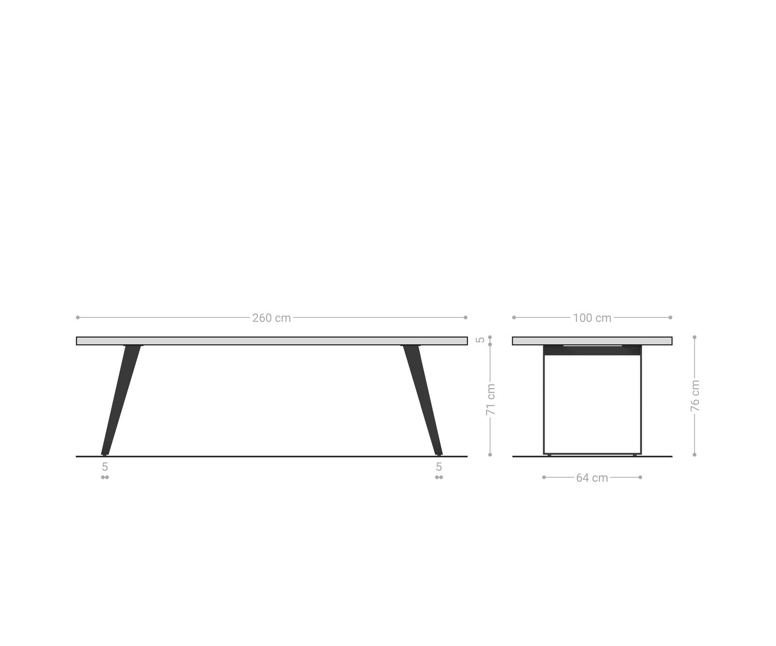 Маса 260x100cm XL Акация Кафяв Неръждаема стомана Сребрист под ъгъл Edge 6