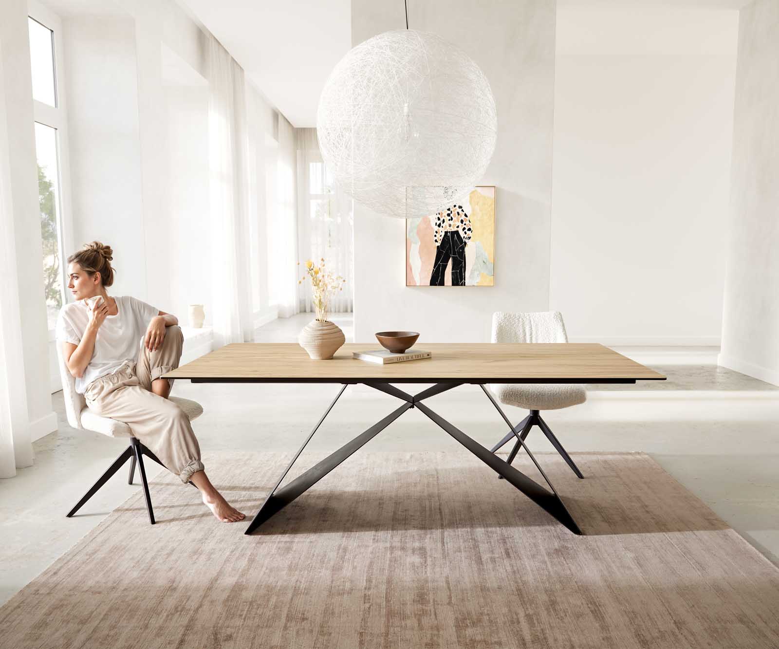 Маса 200x100 Keramik Laminam® Sabbia Дъбfarbig V-Рамка плоска стомана Черен Edge