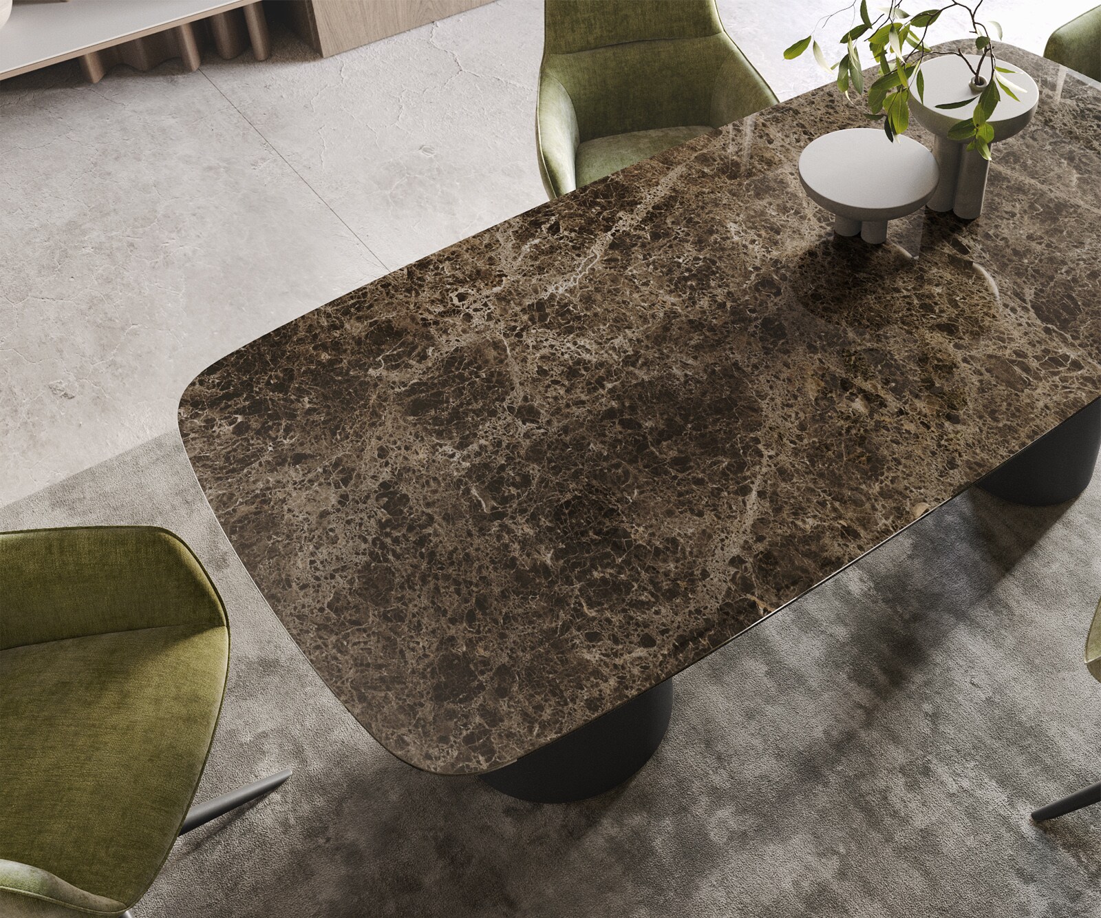 Трапезна маса Edge Boot 200x100, керамика Laminam „®“, „Emperador Extra Lucidato“, тъмнокафяво, „Troa“, метал, черно 4