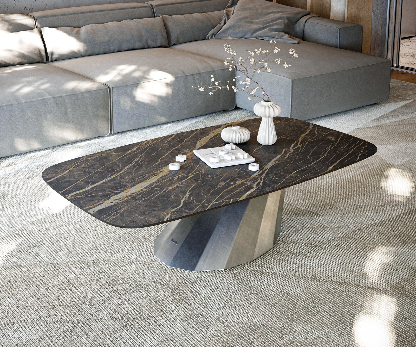 Масичка за кафе Edge Boot 140x80 cm керамика Laminam® Noir Desir Brown Parabi Metallic Silver 1