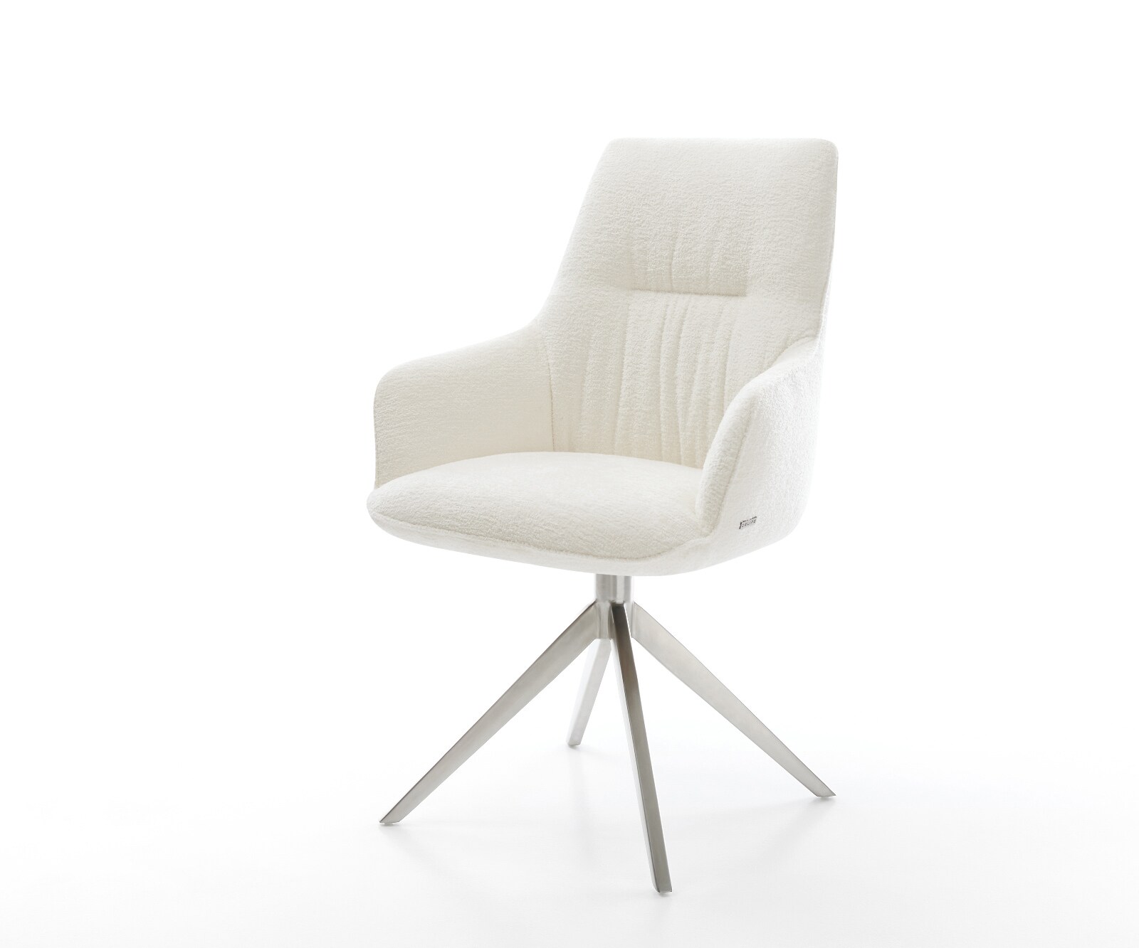 Въртящ се стол Zelia-Flex с подлакътници Bouclé Soft Beige Широка кръстосана рамка Неръждаема стомана Въртене на 360° Люлееща се функция Ядро от джобни пружини