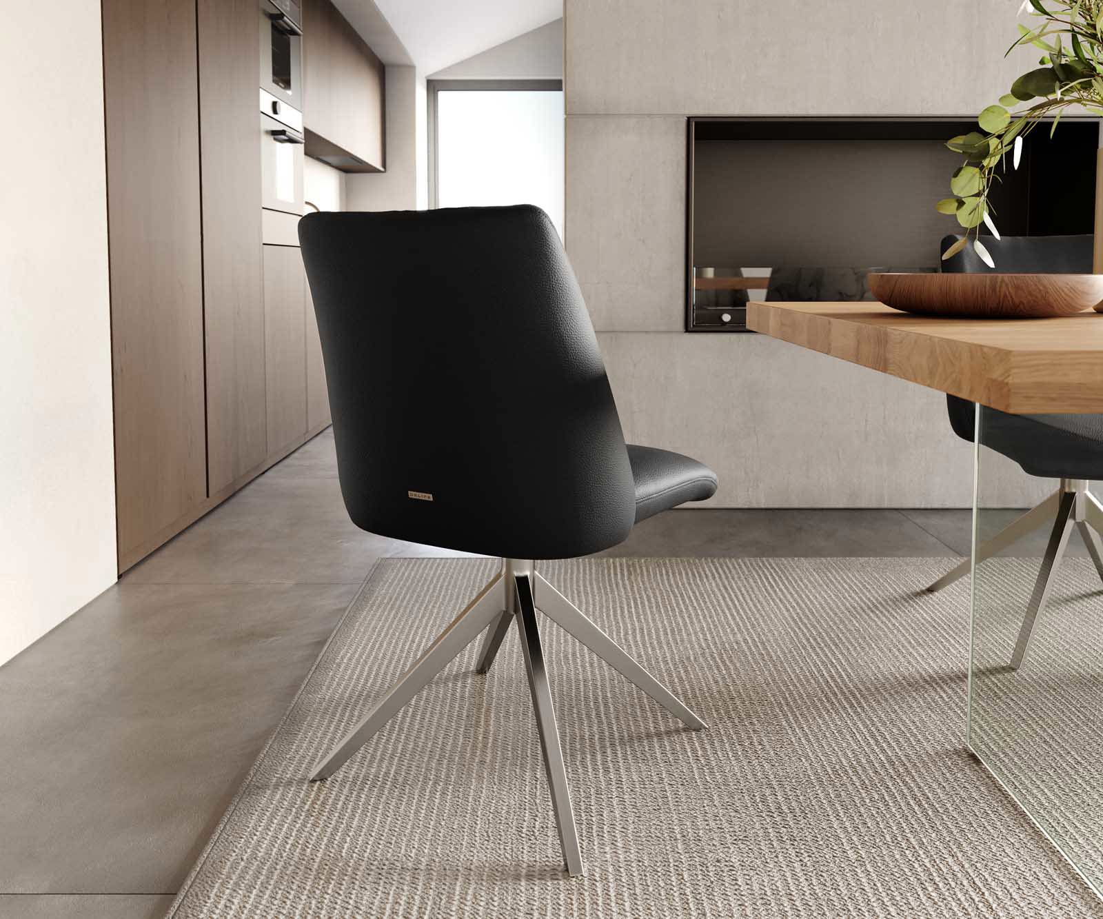 Врътящ се стол Естествена кожа Черен Конус крак плосък Неръждаема стомана 360° въртящ се Покет пружина Elso-Flex 3 Врътящ се стол Естествена кожа Черен Конус крак плосък Неръждаема стомана 360° въртящ се Покет пружина Elso-Flex 3