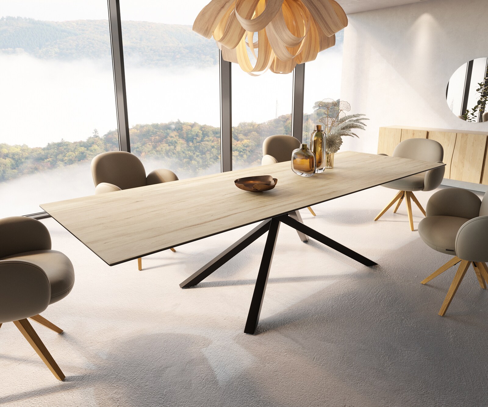 Маса 300x100 Keramik Laminam® Sabbia Дъбцвят КръстРамка Правоъгълник Черен Edge