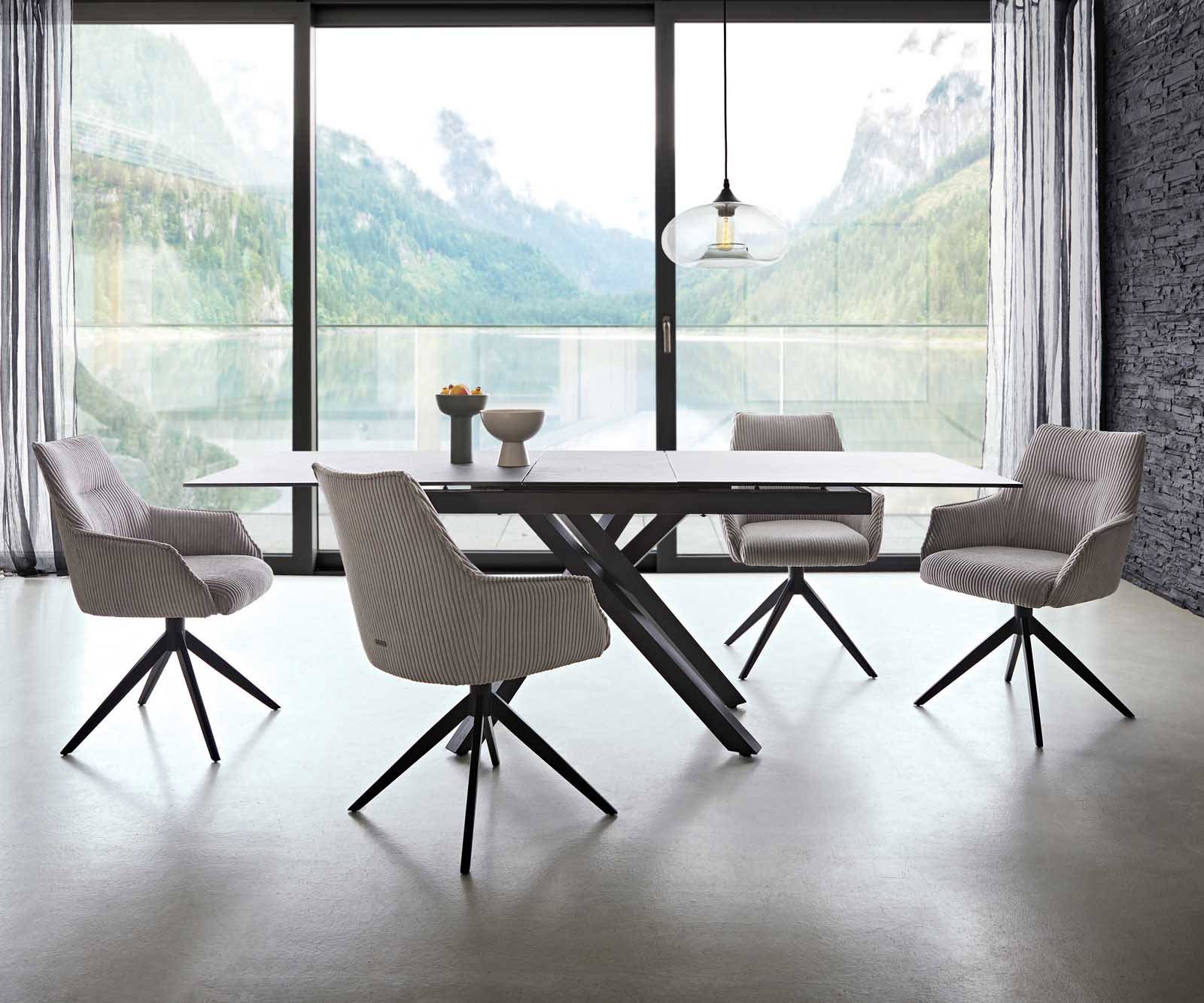 Врътящ се стол с подлакътници Корд СребристСив Конус крак плосък Черен 360° въртящ се Покет пружина Alja-Flex 6