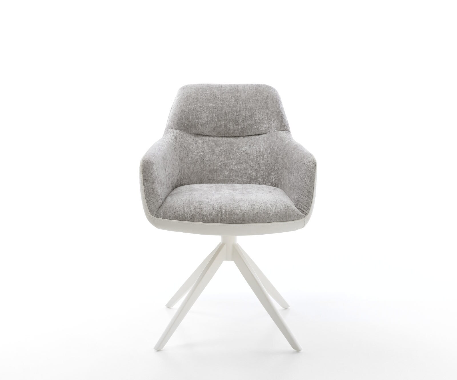 Врътящ се стол Комбинация от дамаски Естествена кожа Бял-СребристСив Конус крак плосък Бял 360° въртящ се Люлеещ се Pejo-Flex 2