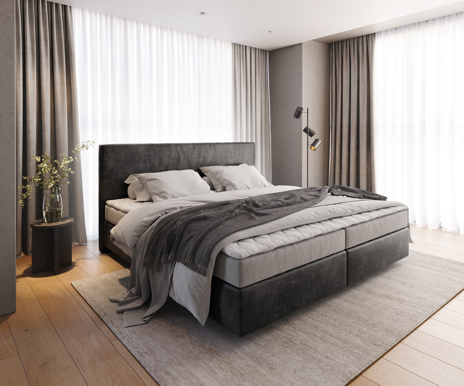 Легло Боксспринг Микрофибър Антрацит Винтидж 200x200 cm Бонел-Матрак PU-Топер Dream-Well Легло Боксспринг Микрофибър Антрацит Винтидж 200x200 cm Бонел-Матрак PU-Топер Dream-Well