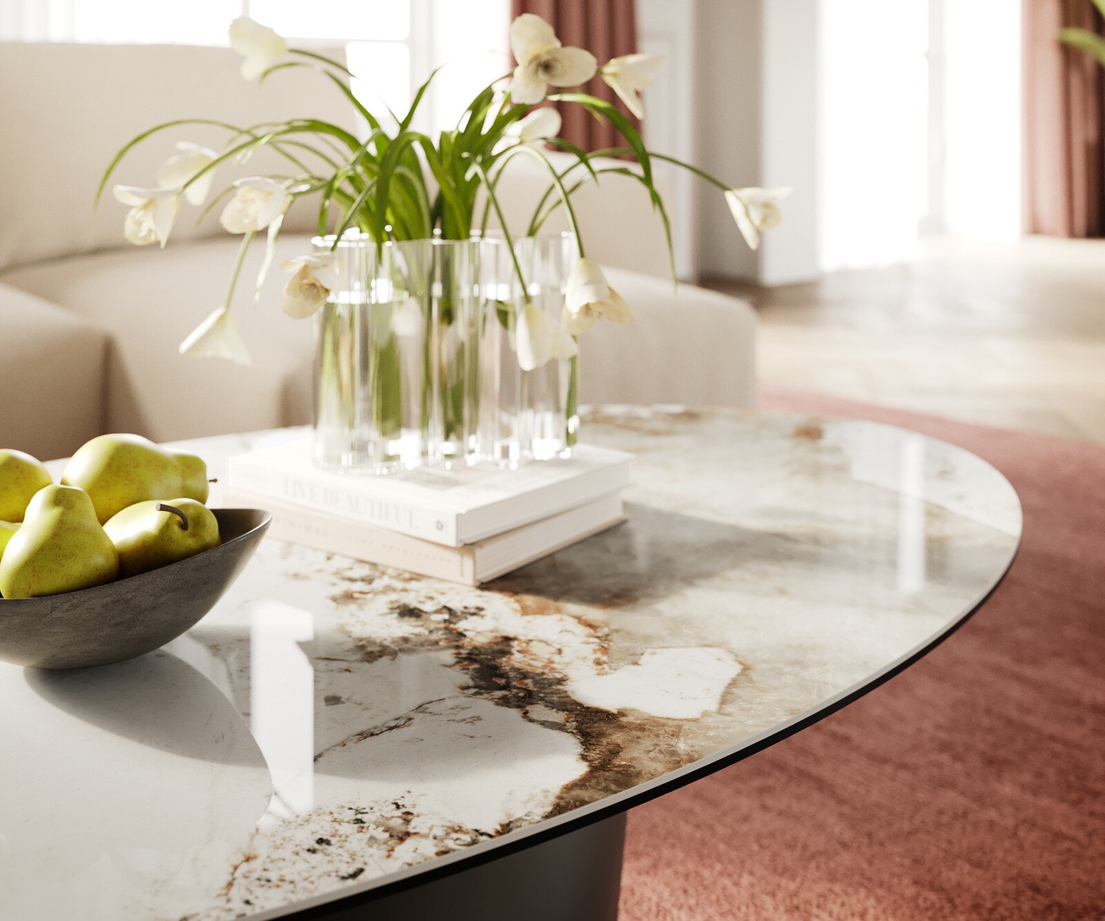 Масичка за кафе Edge Oval 140x80 cm керамика Minas Melange Conis метален ефект покритие титан 6